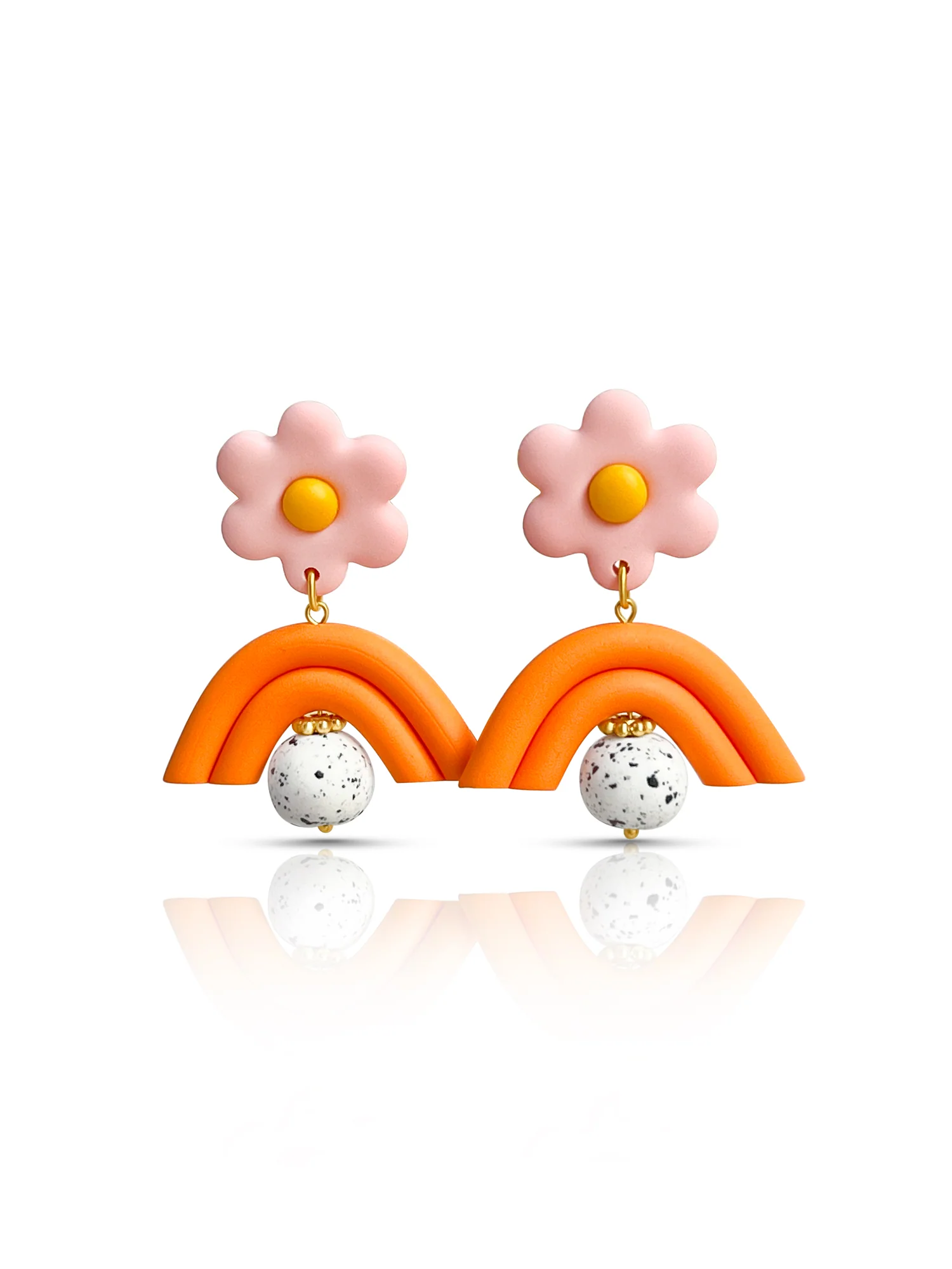 Rainbow Flower Power Earrings - Pink/Orange - Image 4