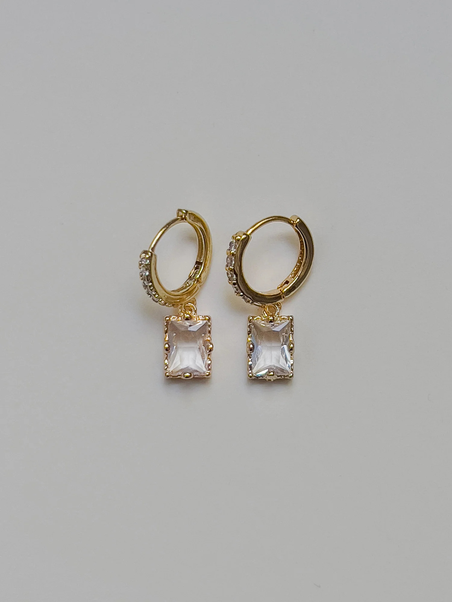 Rectangular Gemstone Pavé Huggies - Clear - Image 3