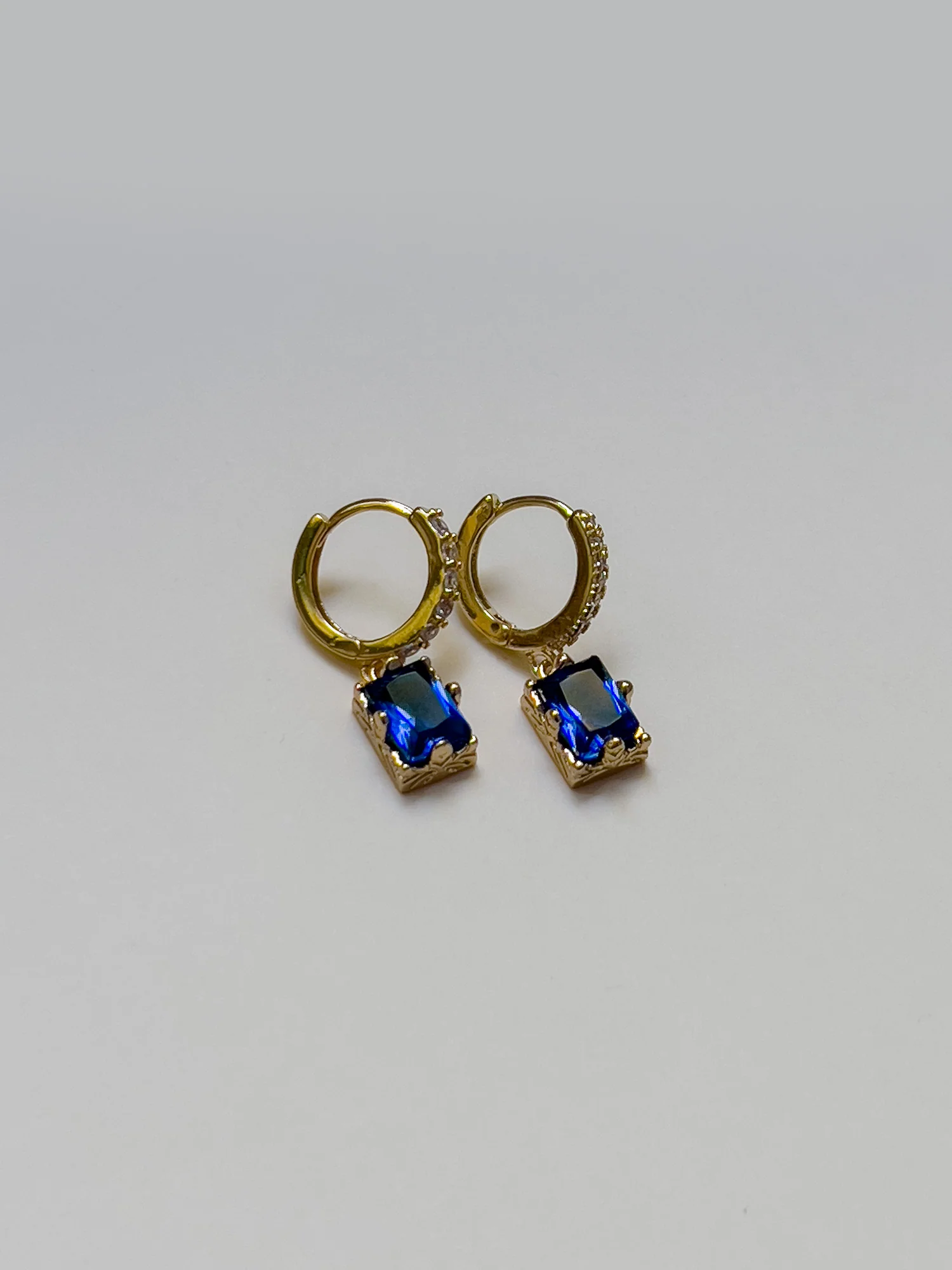 Rectangular Gemstone Pavé Huggies - Royal Blue - Image 4