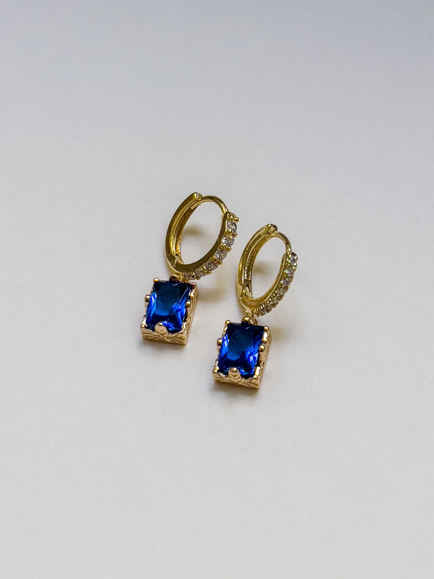 Rectangular Gemstone Pavé Huggies - Royal Blue - Image 6