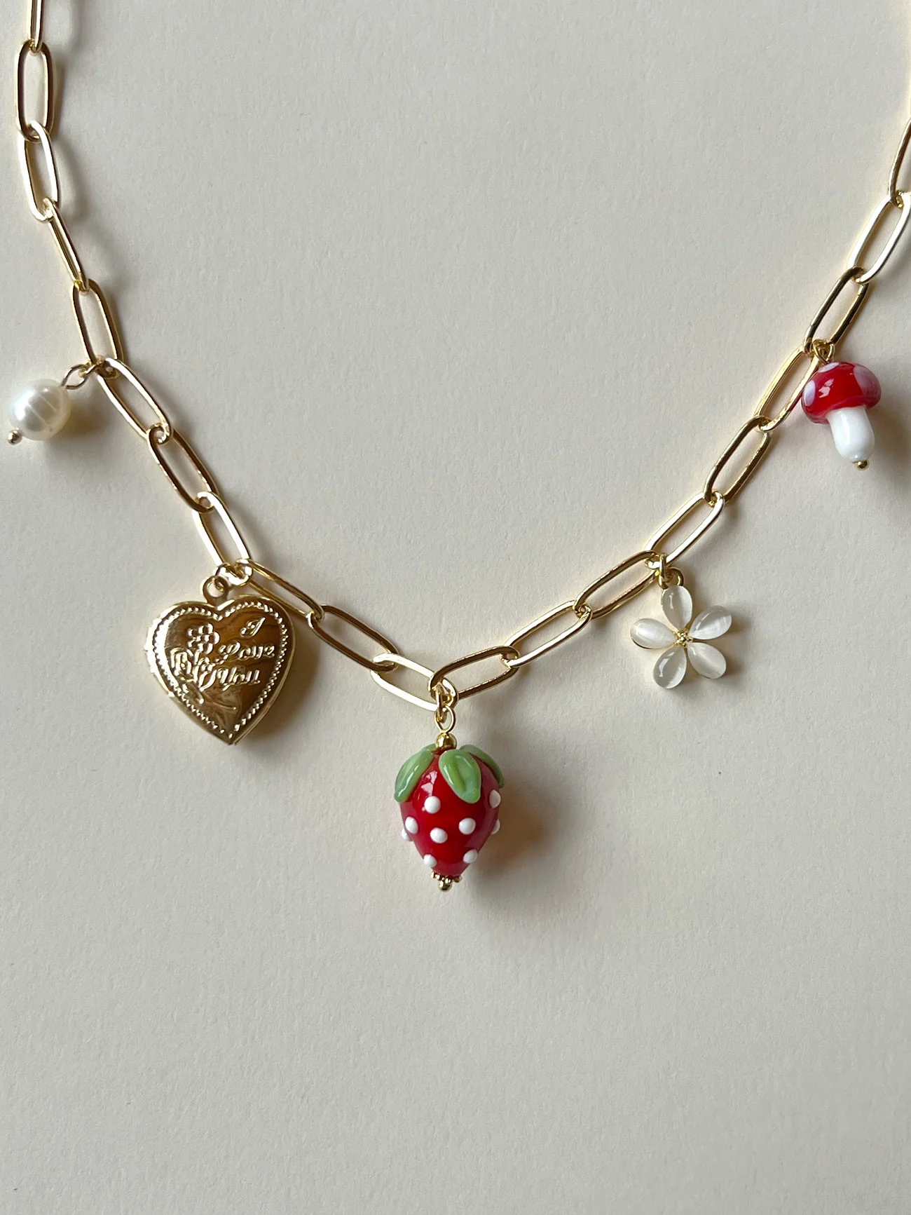 Red Strawberry Charm Necklace with Locket - Image 7