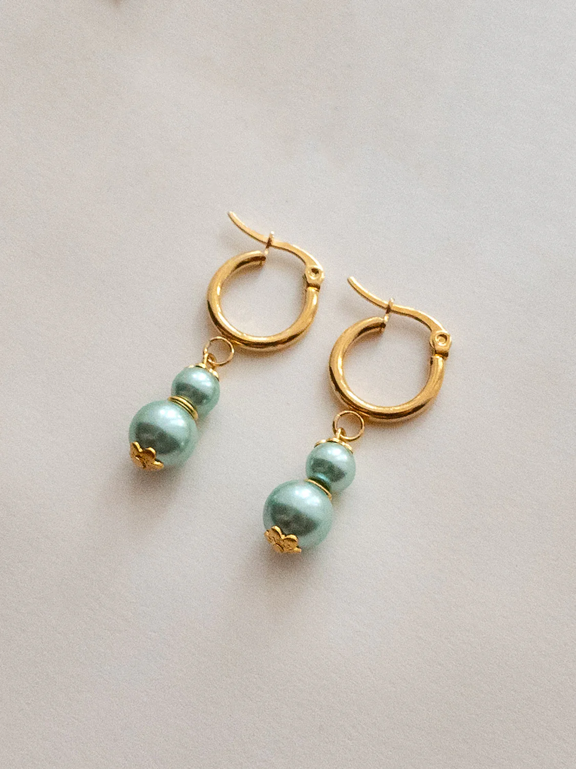 Regal Pearl Hoops - Mint Green - Image 2