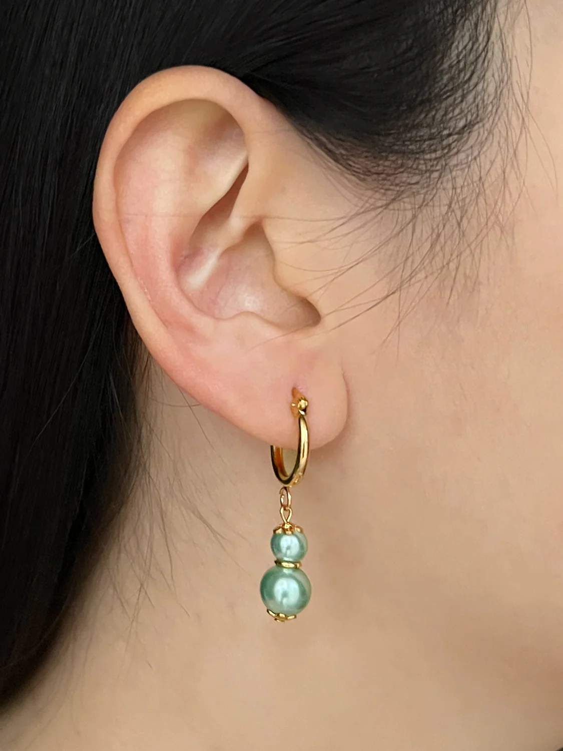 Regal Pearl Hoops - Mint Green - Image 3
