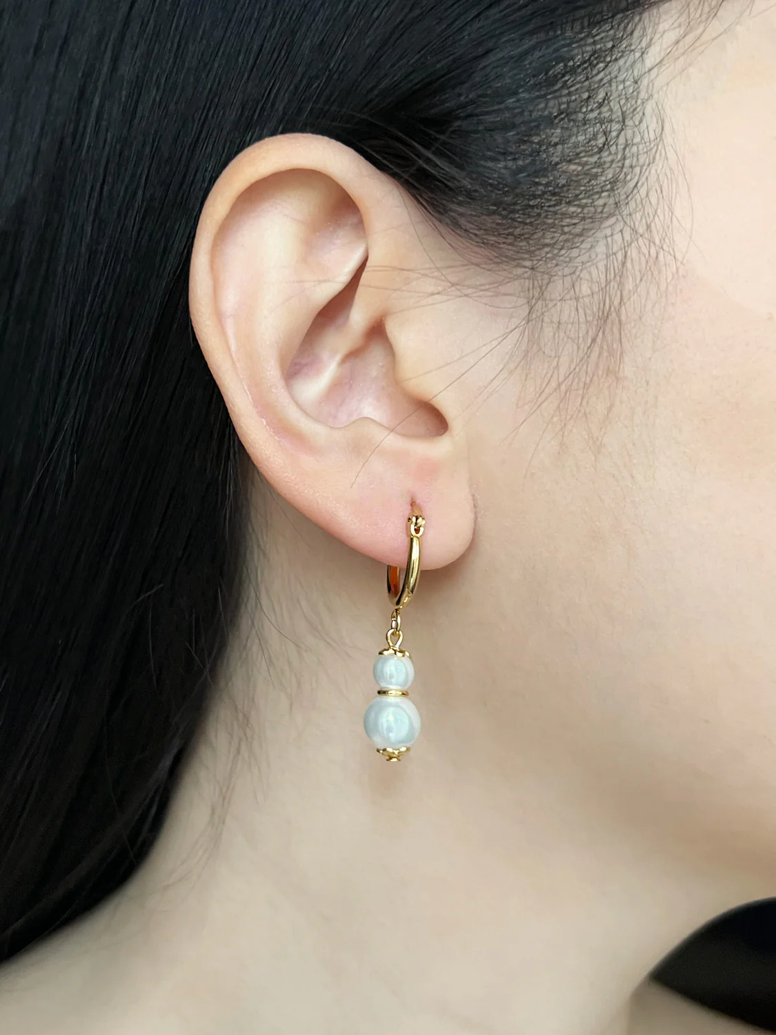 Regal Pearl Hoops - Pearl White - Image 2