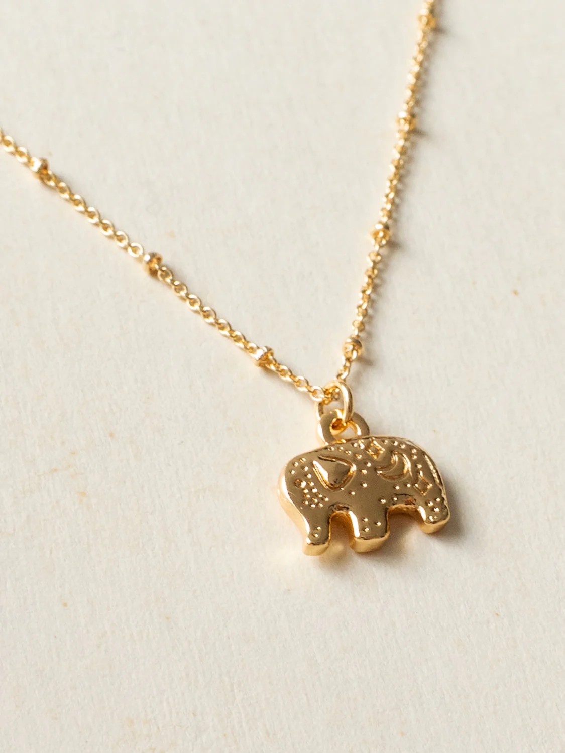 Resort Necklace, Gold - Carved Gentle Elephant - Image 3
