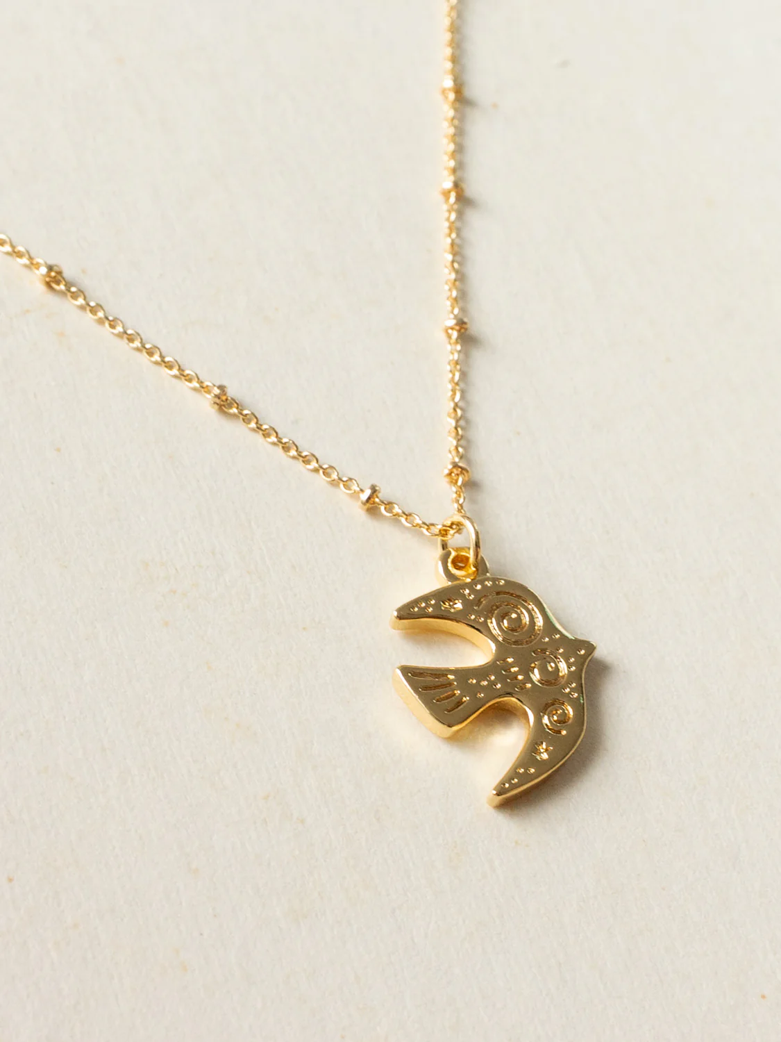 Resort Necklace, Gold - Carved Peaceful Dove - Image 3