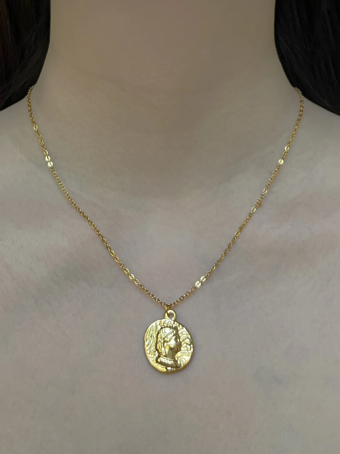 Roman Coin Pendant Necklace - Stainless Steel, Gold - Image 4