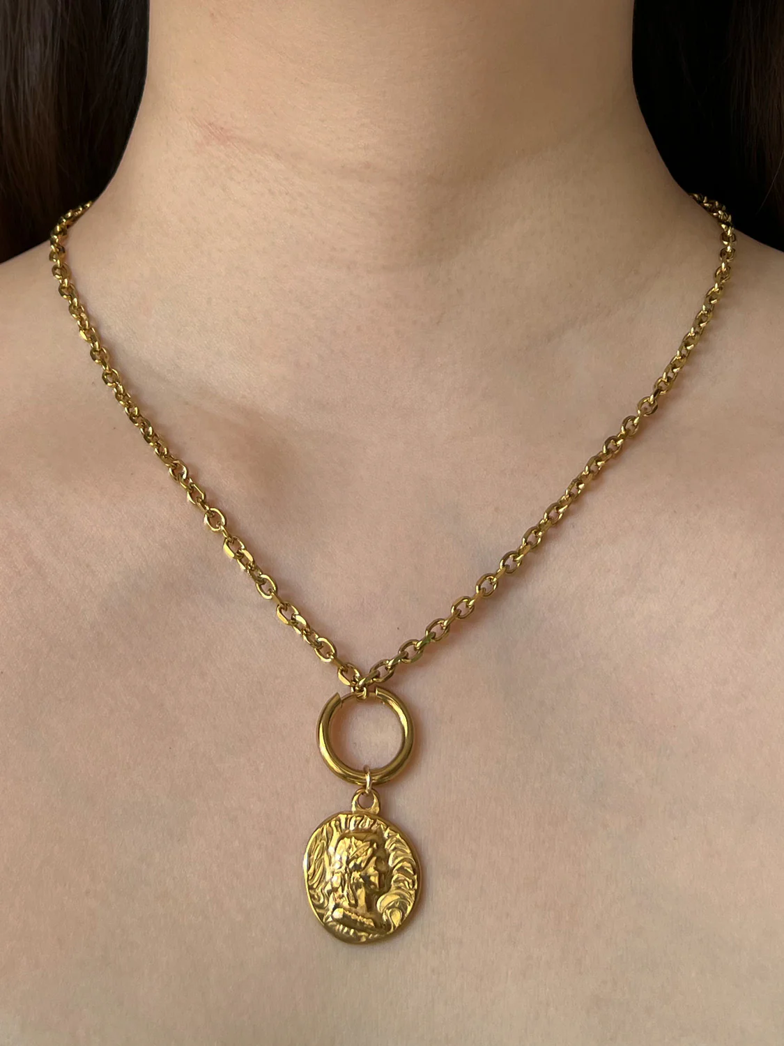 Chunky Gold Hoops - Roman Coin Pendant - Image 8