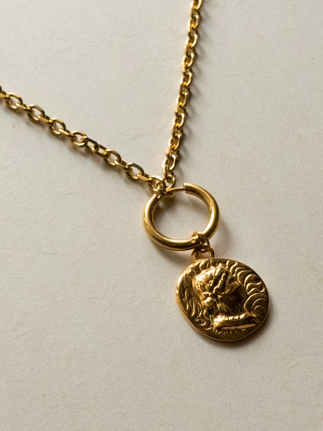 Roman Coin Talisman Necklace - Stainless Steel, Gold - Image 2