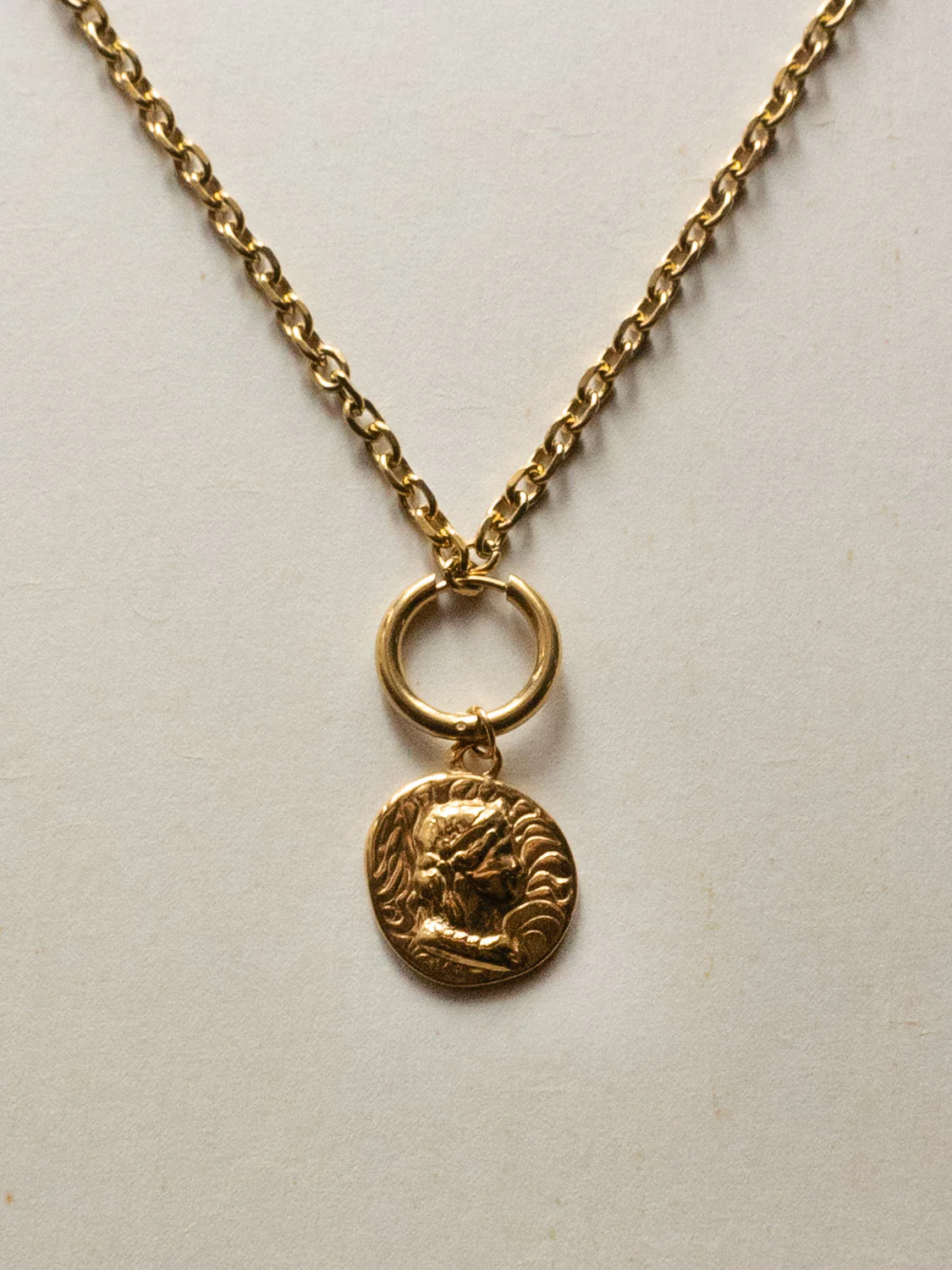 Chunky Gold Hoops - Roman Coin Pendant - Image 7