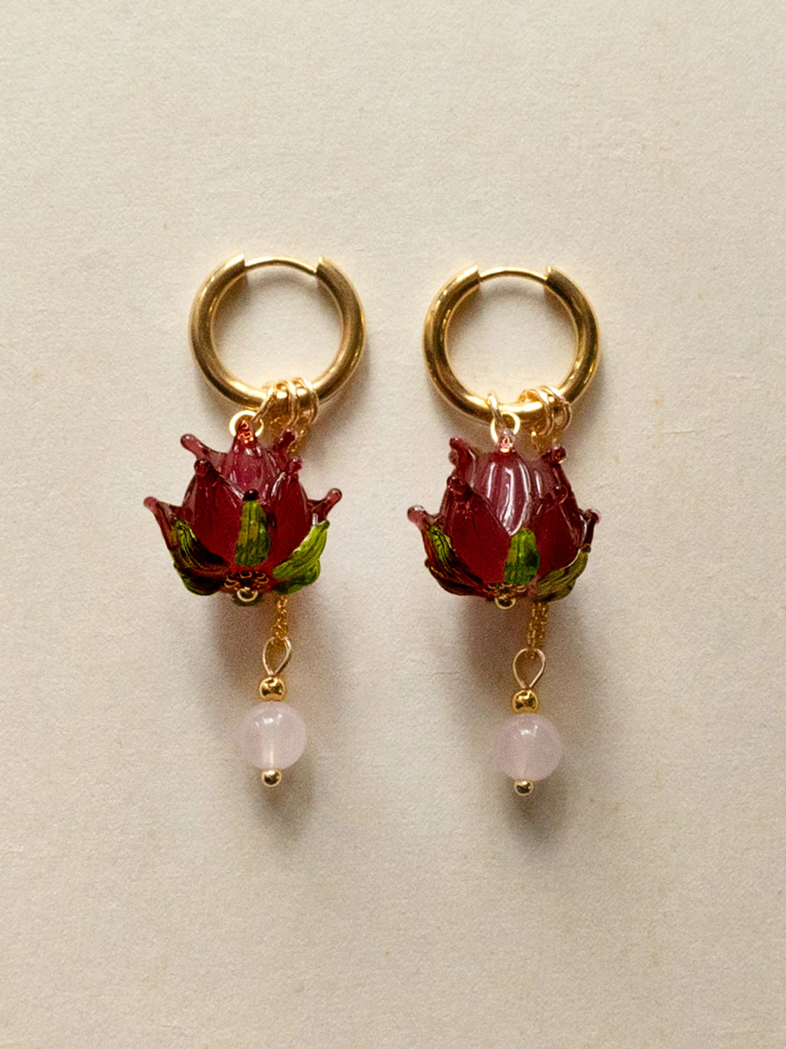 Romantic Hoops - Glass Purple Lotus, Pink Crystal