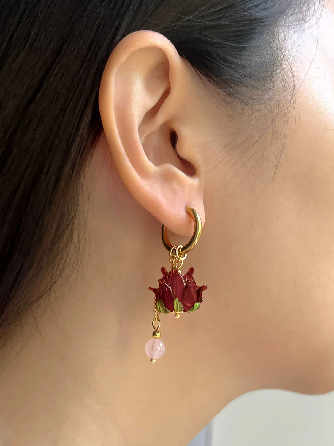 Romantic Hoops - Glass Purple Lotus, Pink Crystal - Image 2