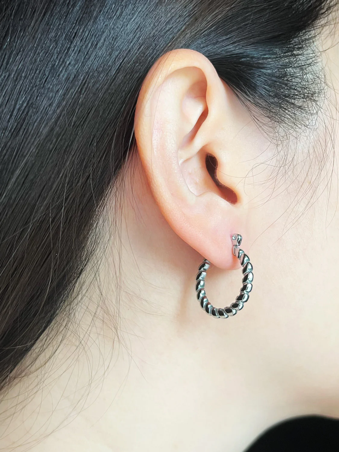 Rope Twist Hoops - Stainless Steel, Silver - Image 2