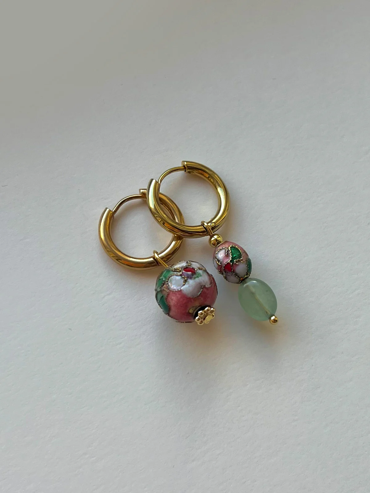 Rosie & Jade Cloisonne Mismatched Hoops - Image 3