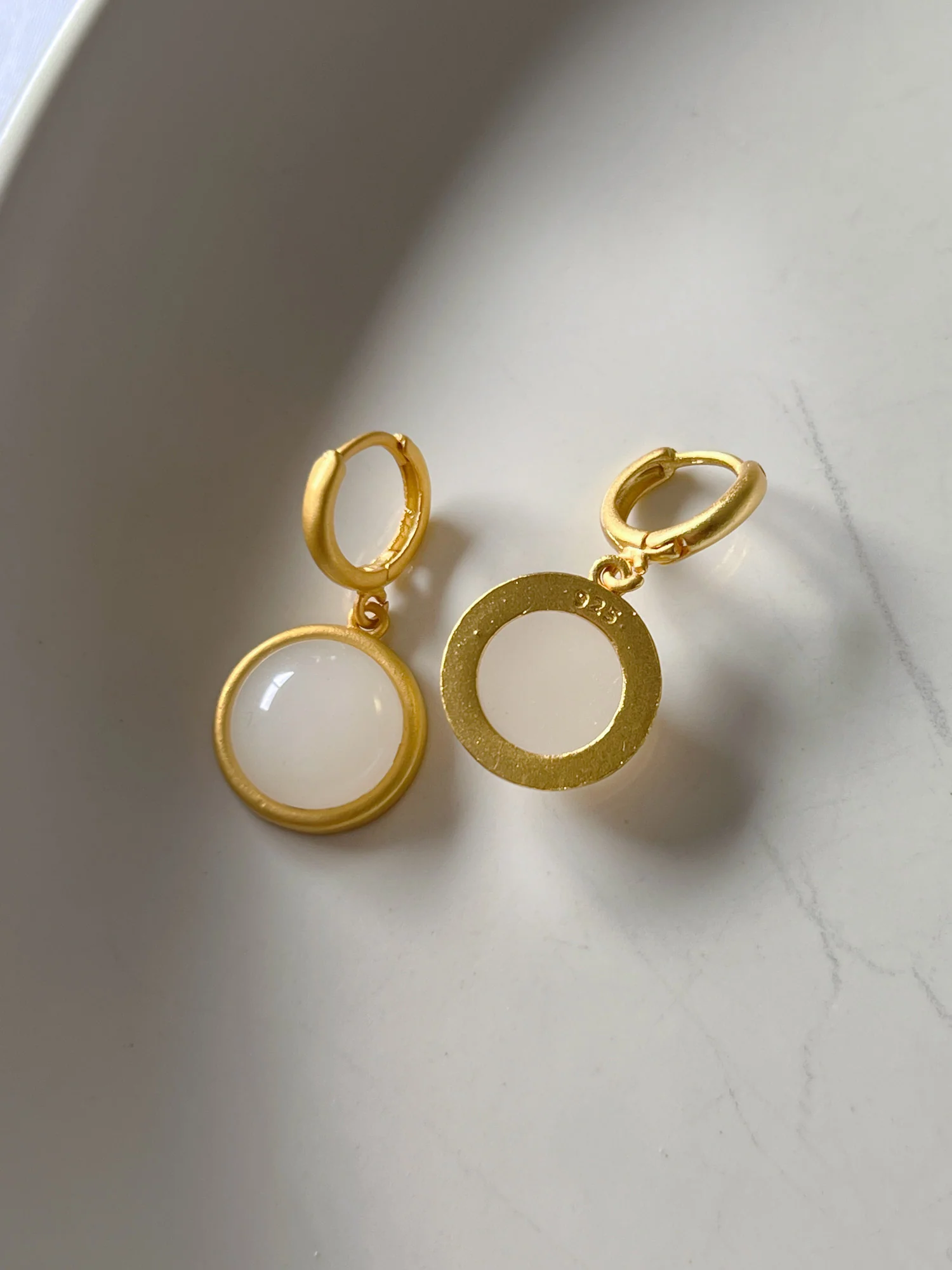 Round Jade Gold Huggies - Image 4