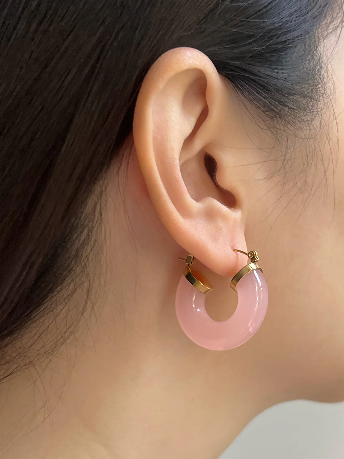 Round Resin Hoops - Rose Quartz - Image 2