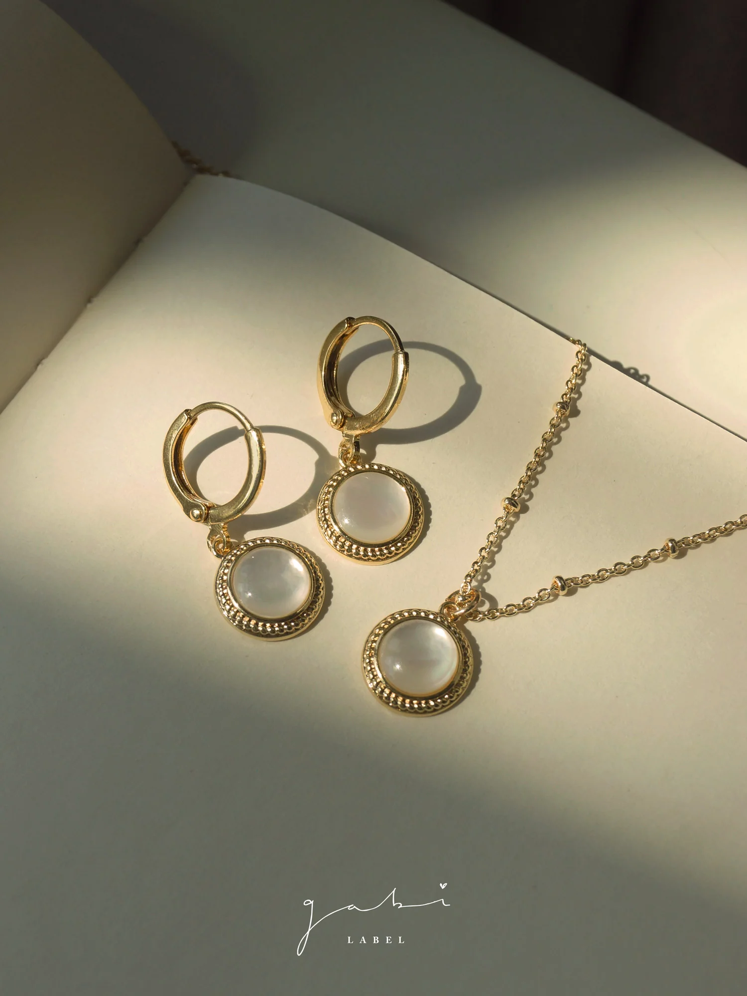 Round Shell Pendant Huggies - Image 3