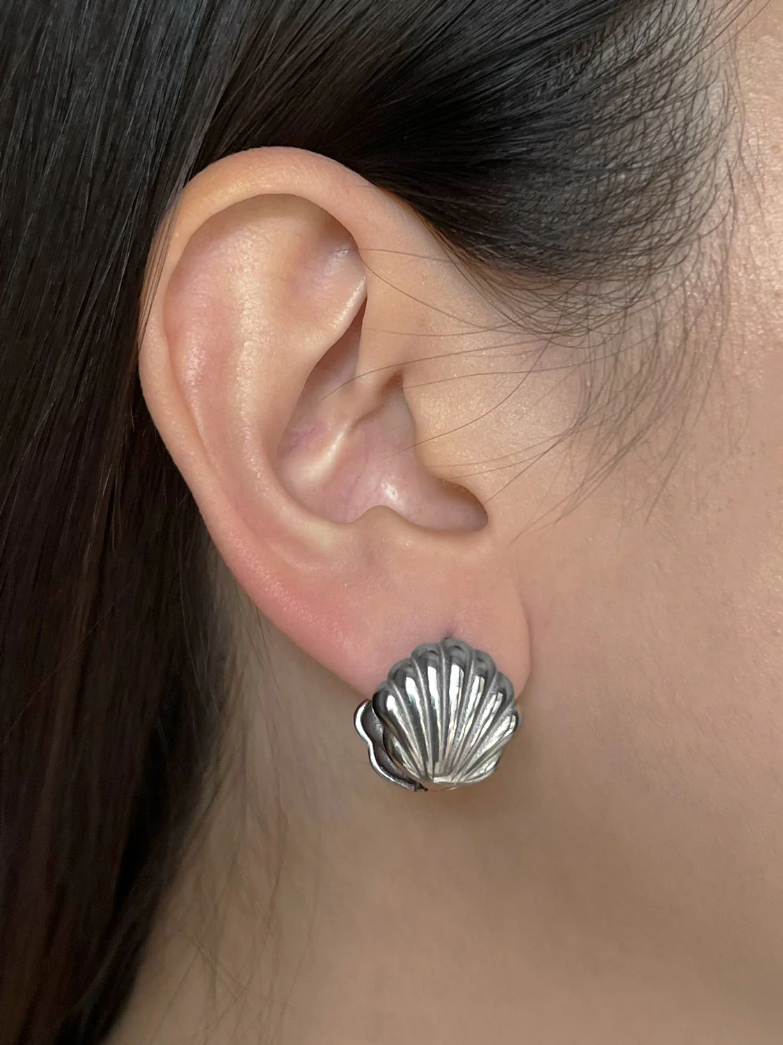 Seashell Earrings - Stainless Steel, Silver - Image 3