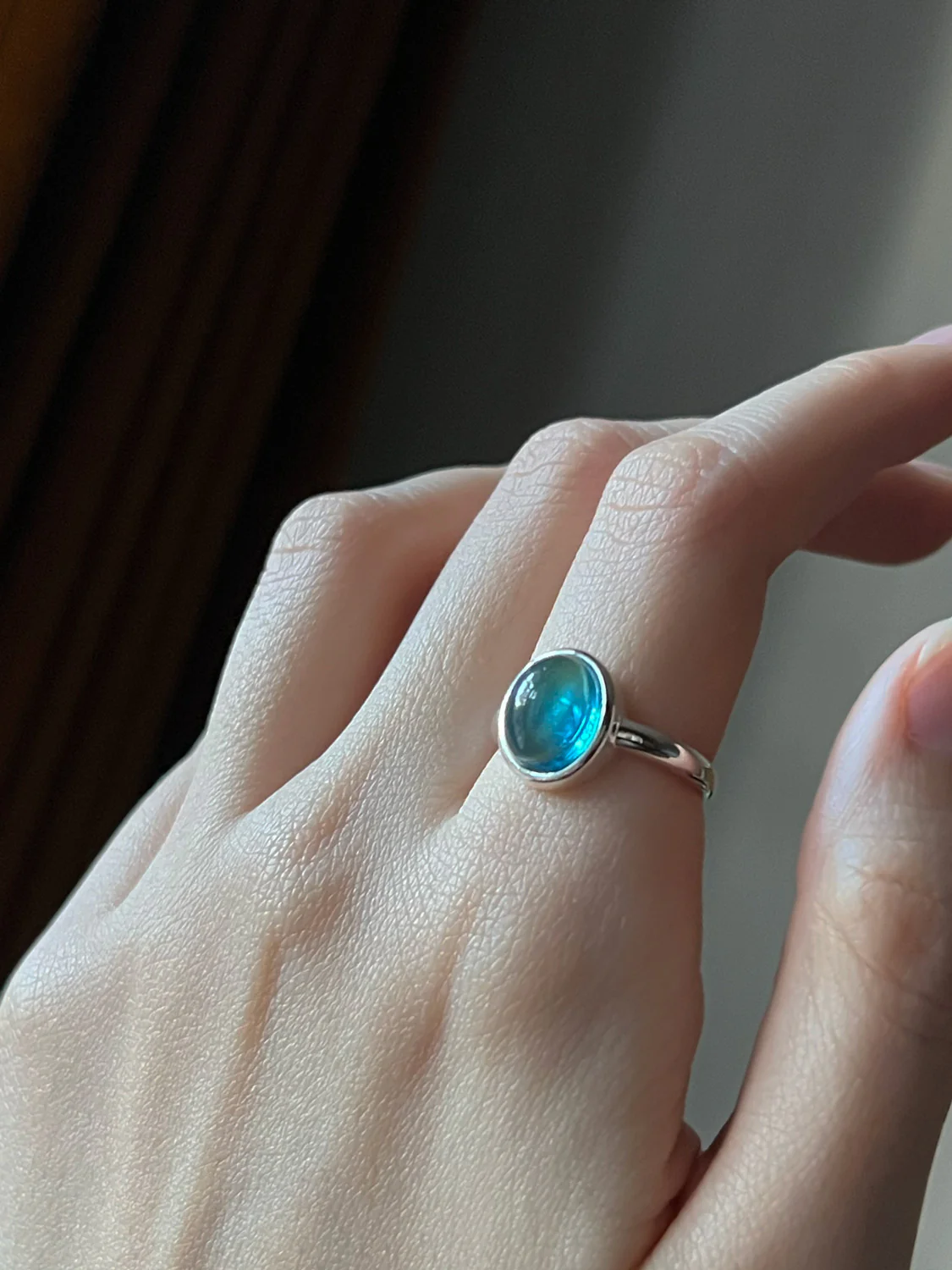 Silver Ring with Aqua Pendant - Image 2