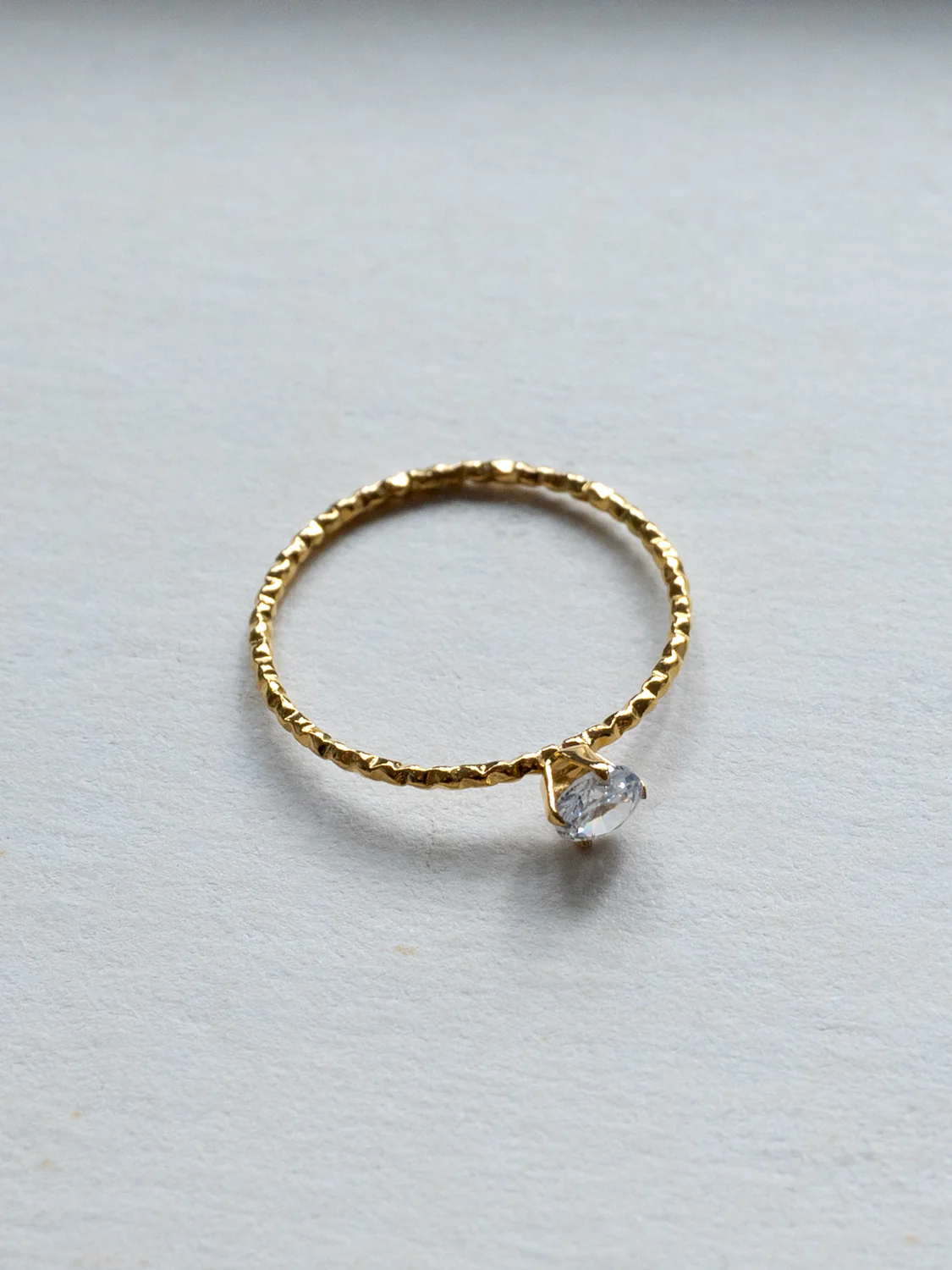 Solo Diamond Thin Textured Ring, Stainless Steel - Gold - Image 2