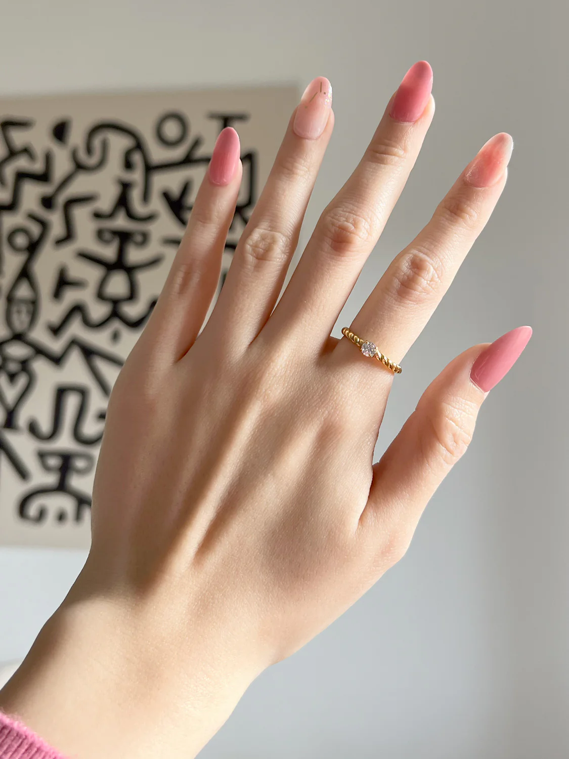 Solo Diamond Twist Ring, Stainless Steel - Gold - Image 5