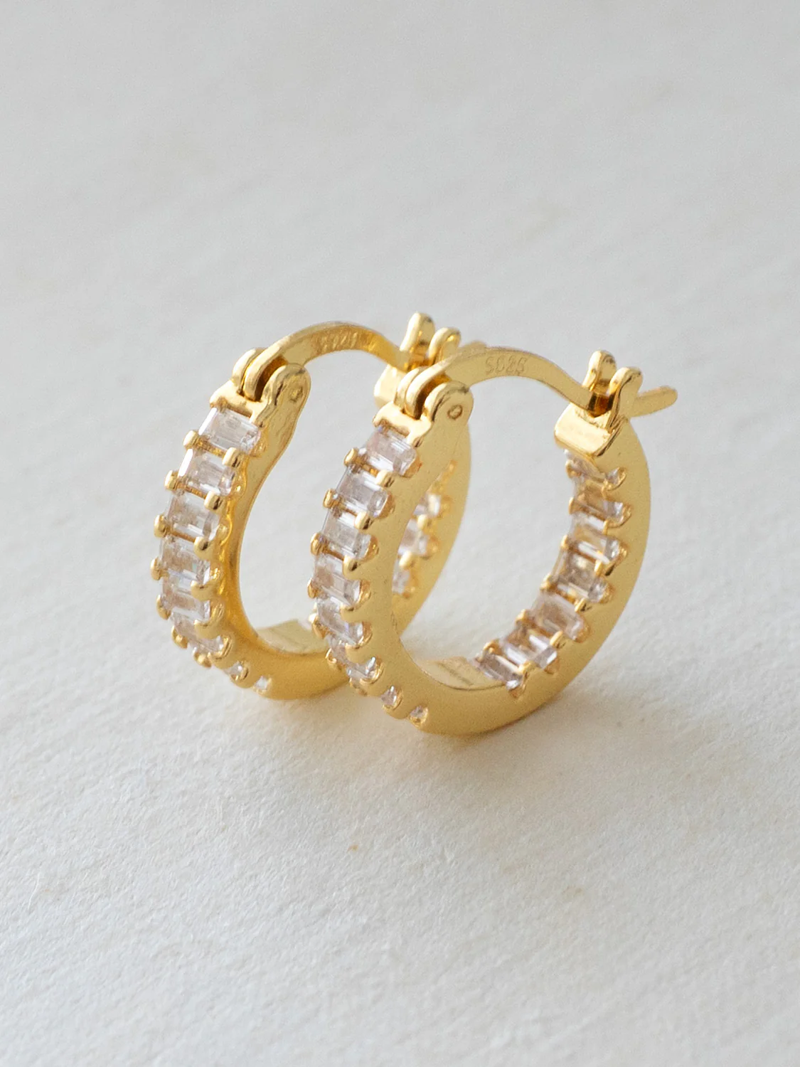 Sparkle Gemstone Mini Hoops, S925 - Clear, Gold