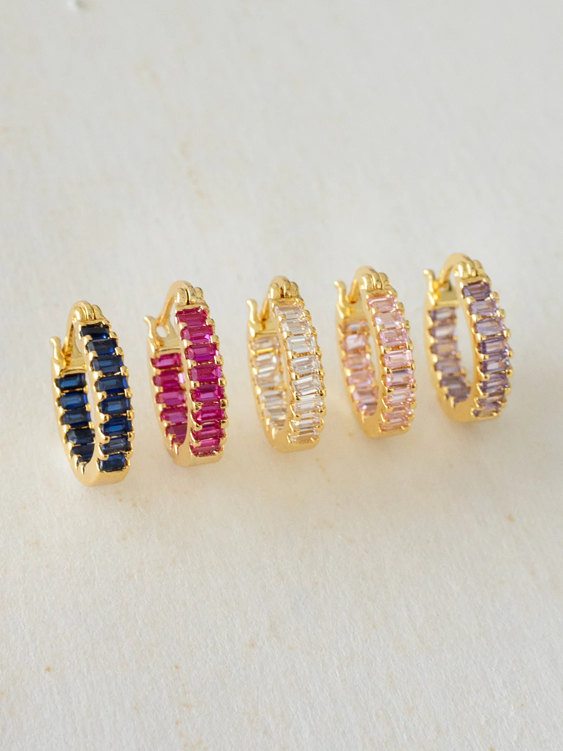 Sparkle Gemstone Mini Hoops, S925 - Royal Blue, Gold - Image 6