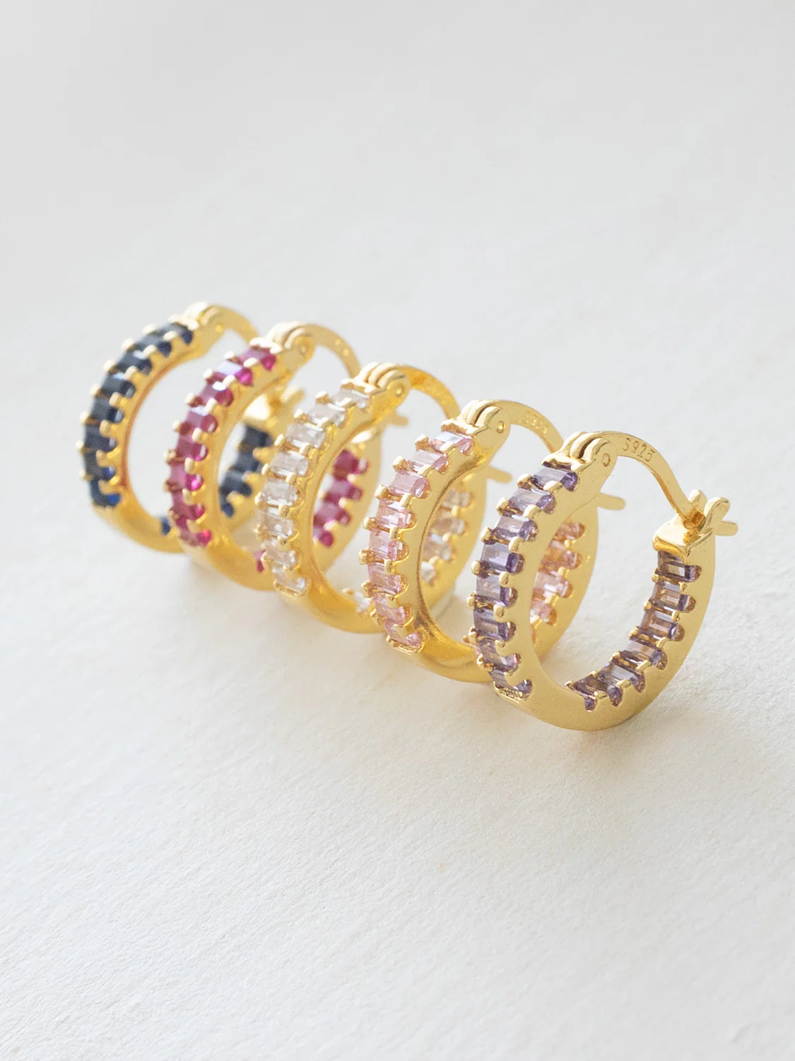 Sparkle Gemstone Mini Hoops, S925 - Royal Blue, Gold - Image 7