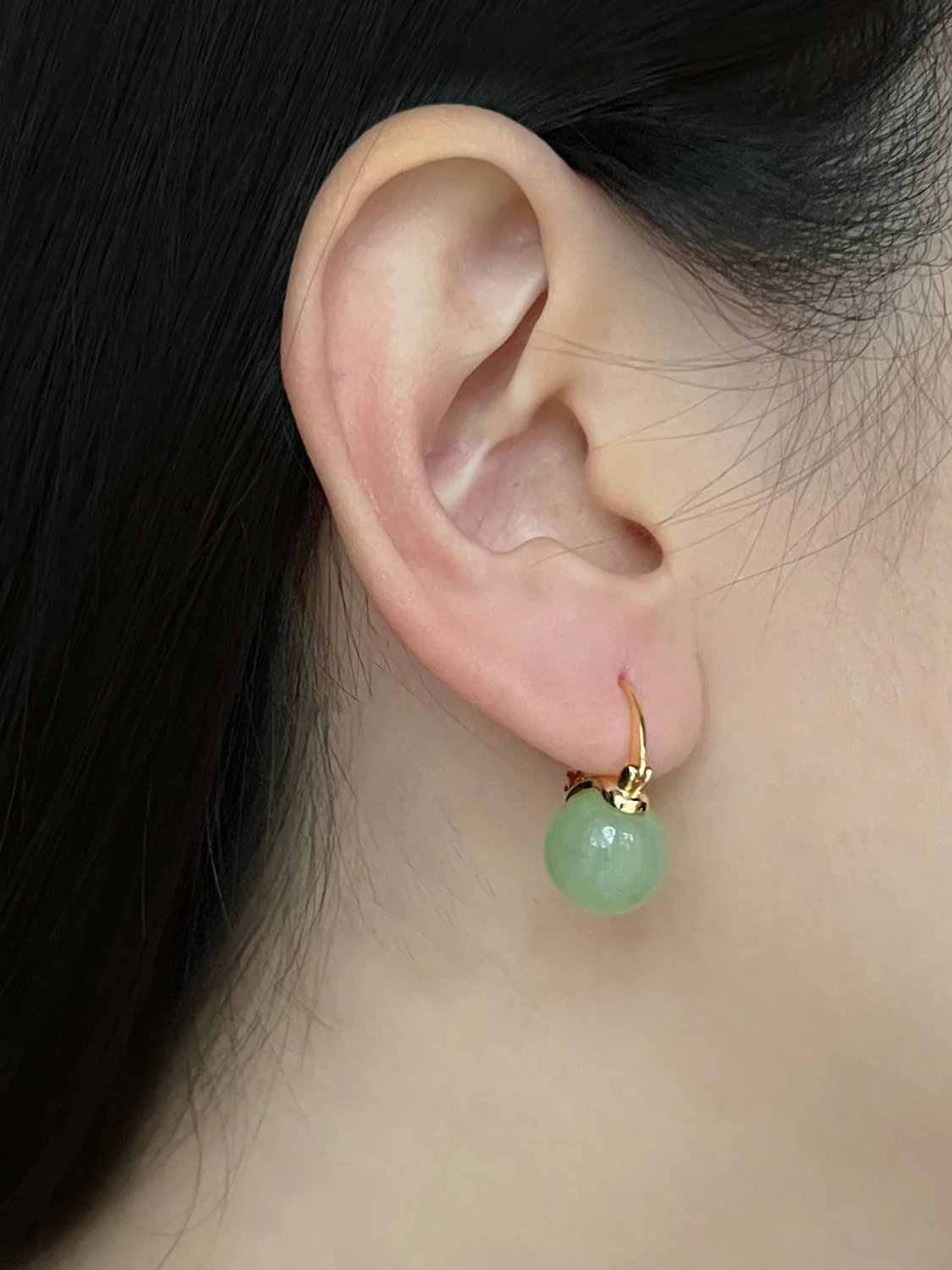 Spherical Green Jade Hoops - Image 3