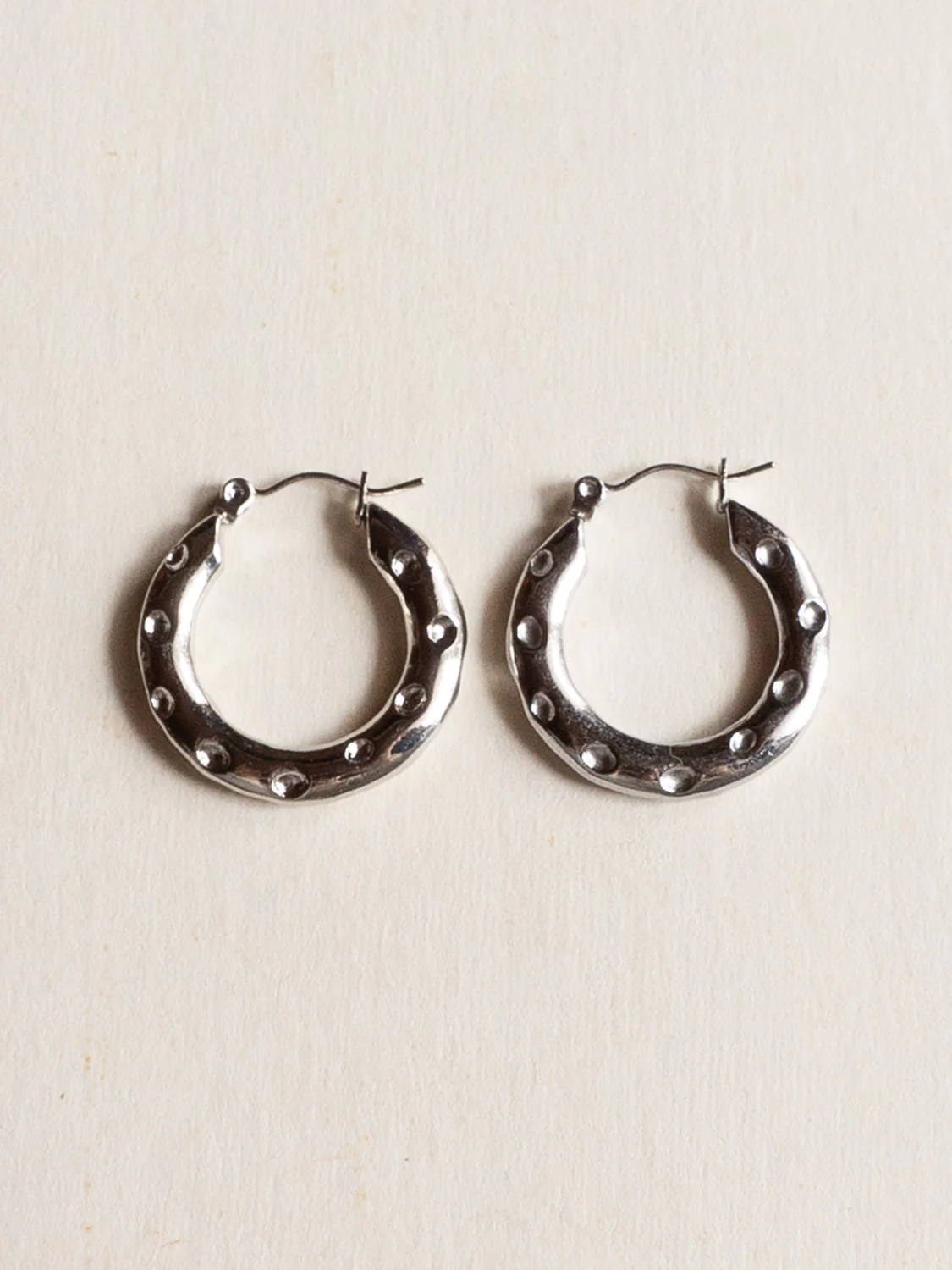 Stainless Steel Hoops with Round Indentations, Silver - Image 2