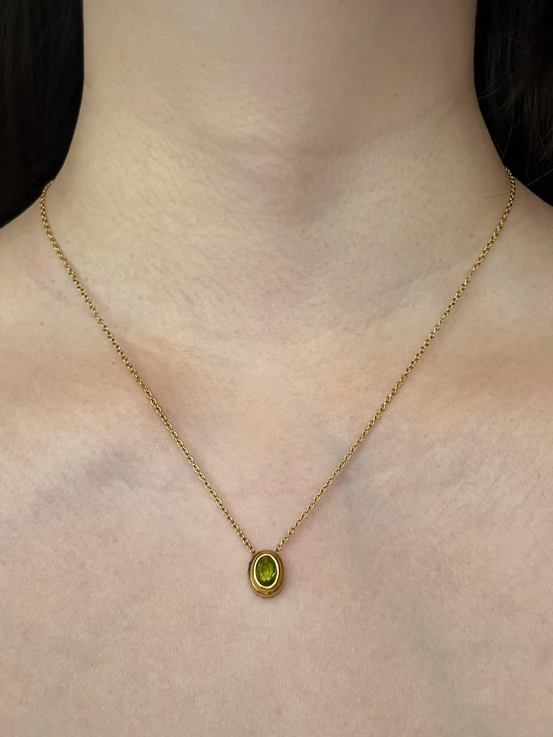 Stainless Steel Necklace With Oval Gemstone - Apple Green - Image 2