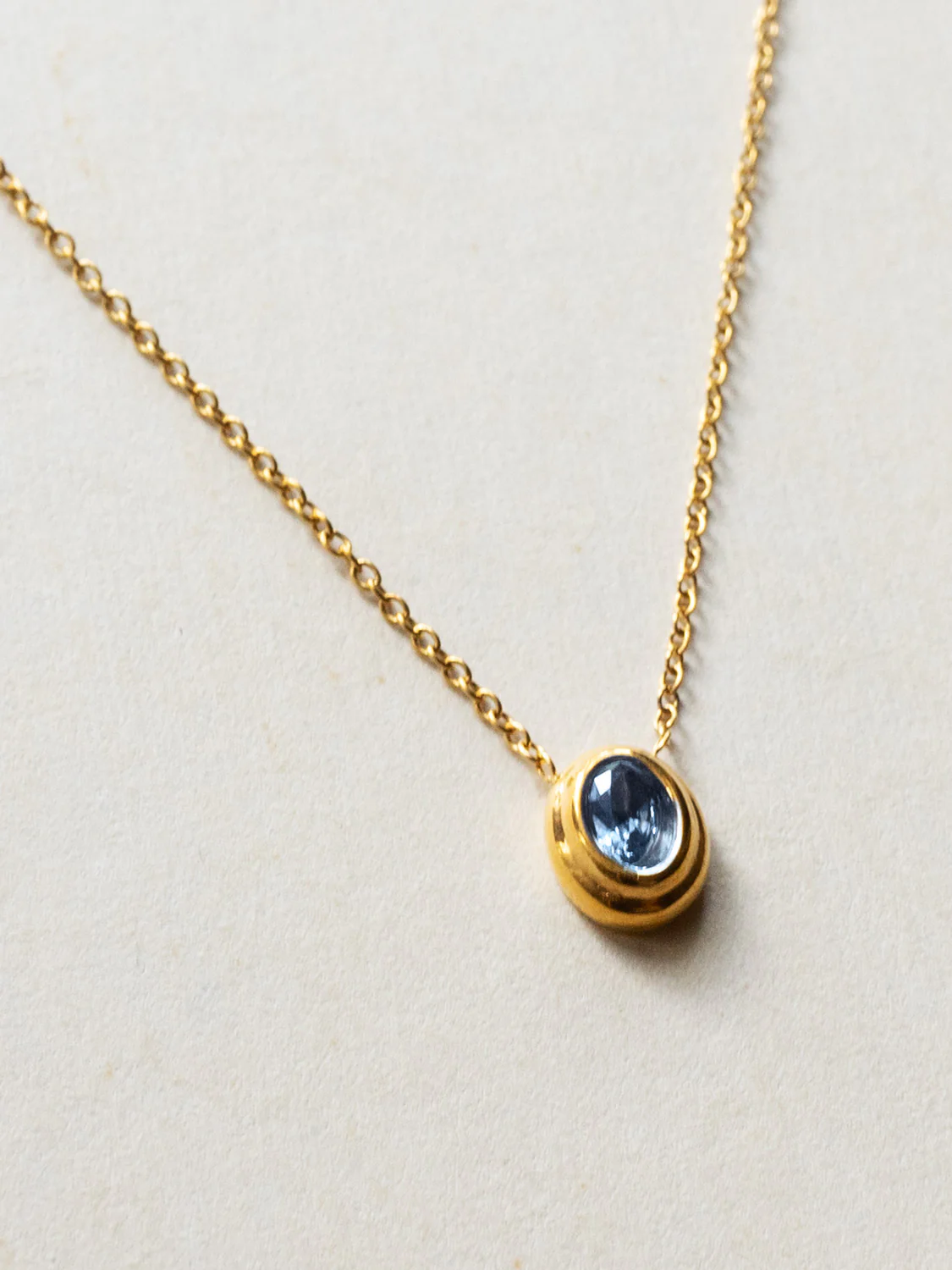 Stainless Steel Necklace With Oval Gemstone - Cornflower Blue - Image 2