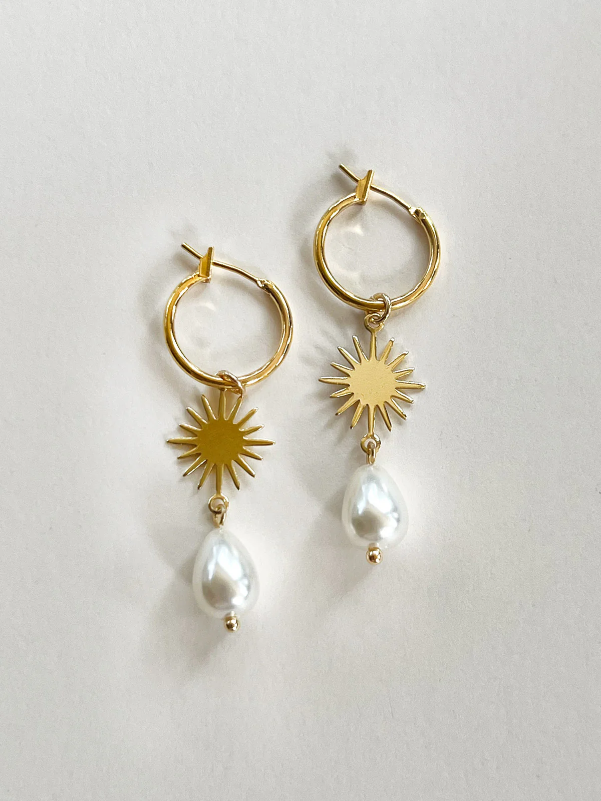 Starburst Teardrop Pearl Hoop Earrings