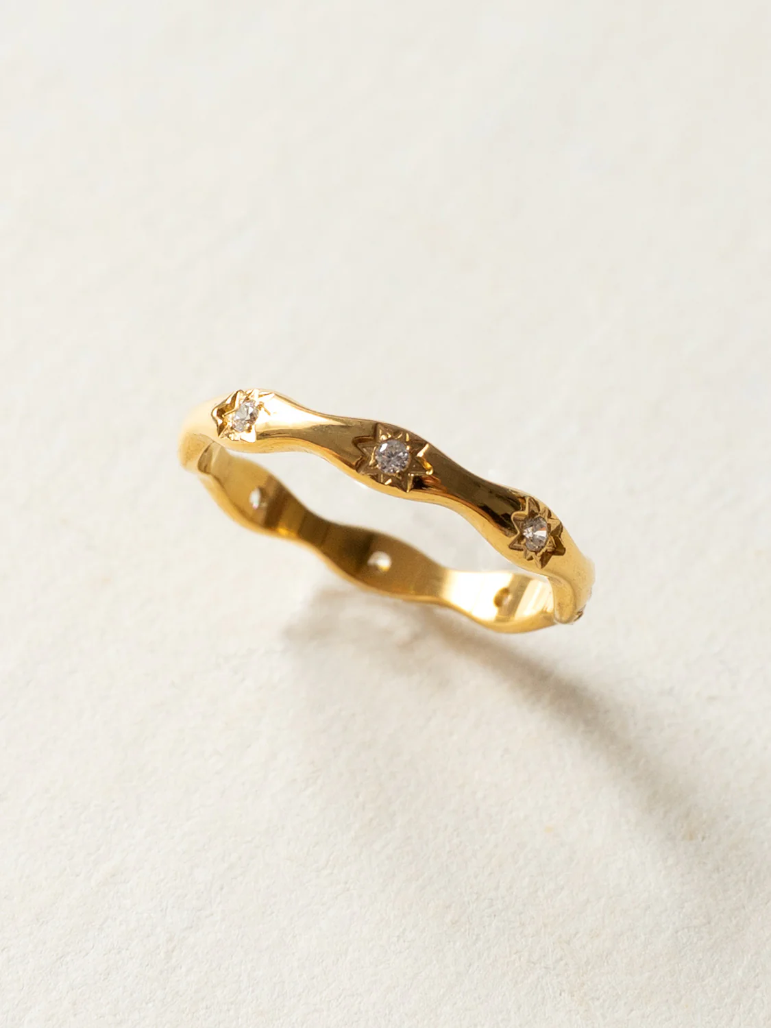 Starry Gemstones Ring, Stainless Steel - Gold
