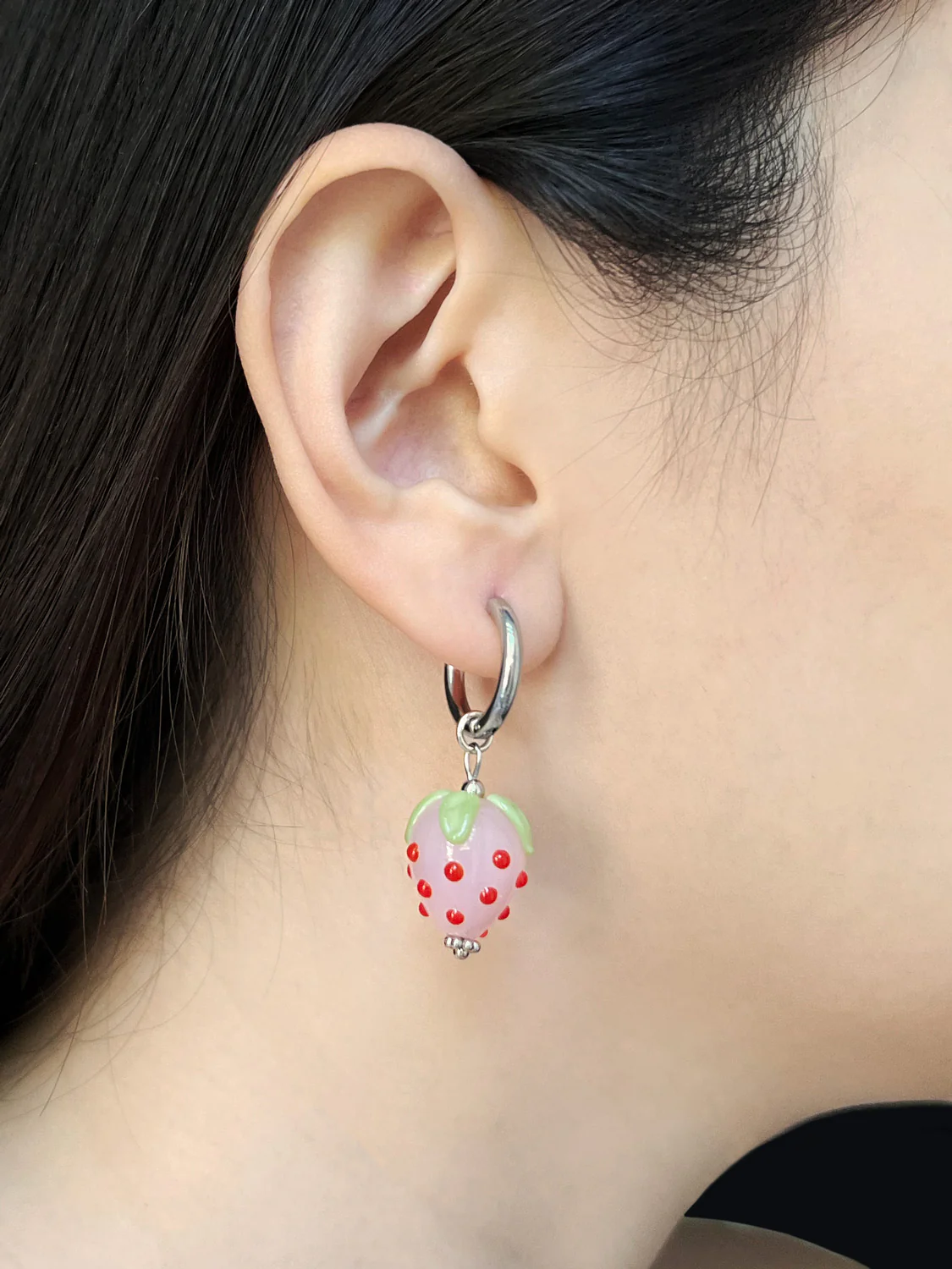Strawberry Hoops - Pink, Silver - Image 2