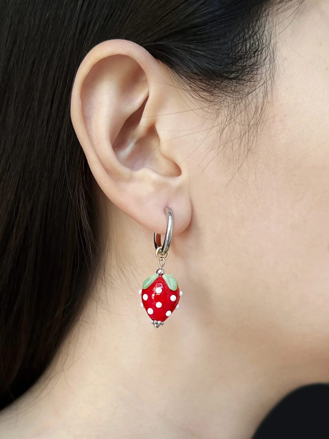 Strawberry Hoops - Red, Silver - Image 2