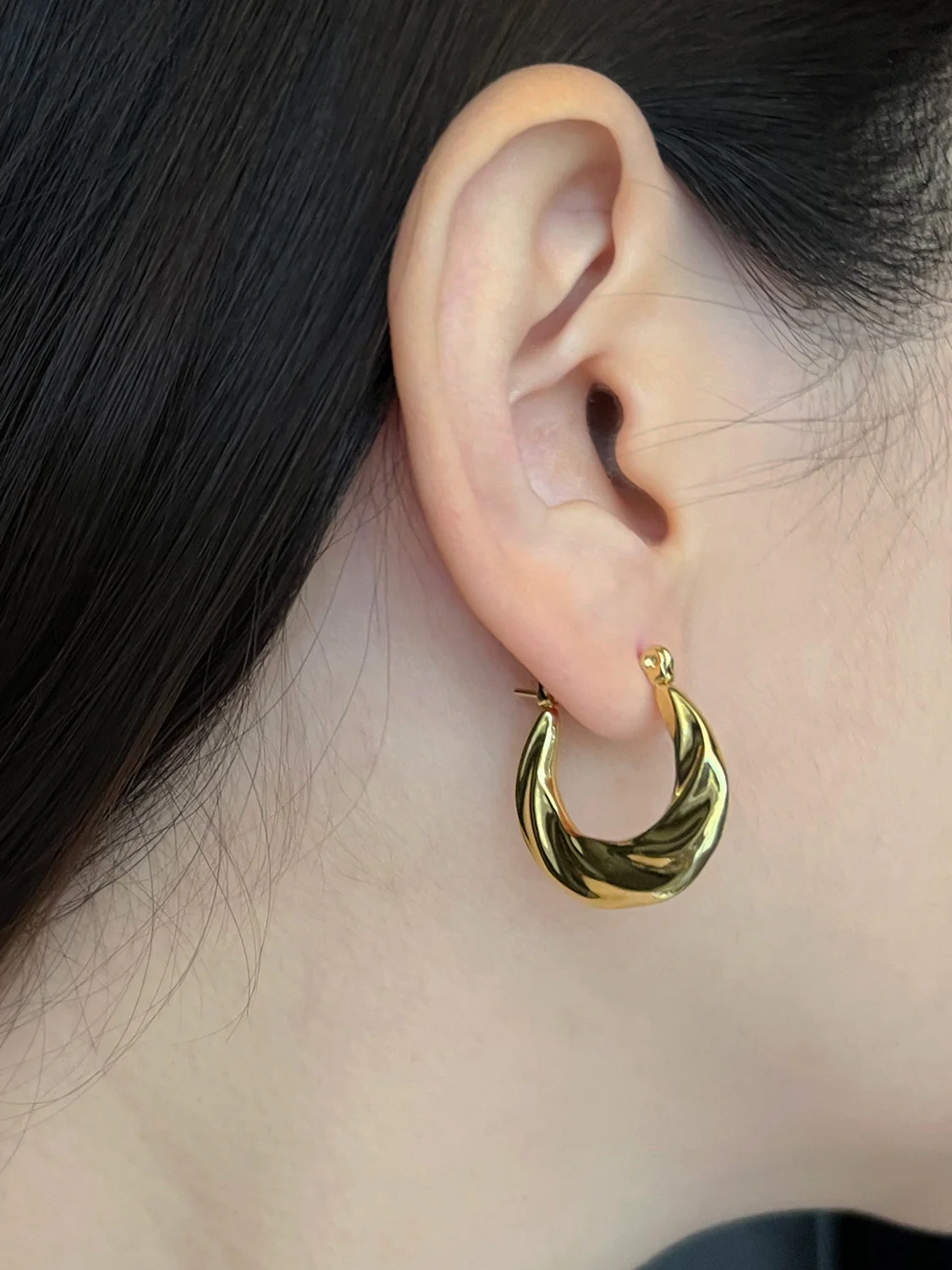Strokes-Patterned Hoops - Stainless Steel, Gold - Image 2