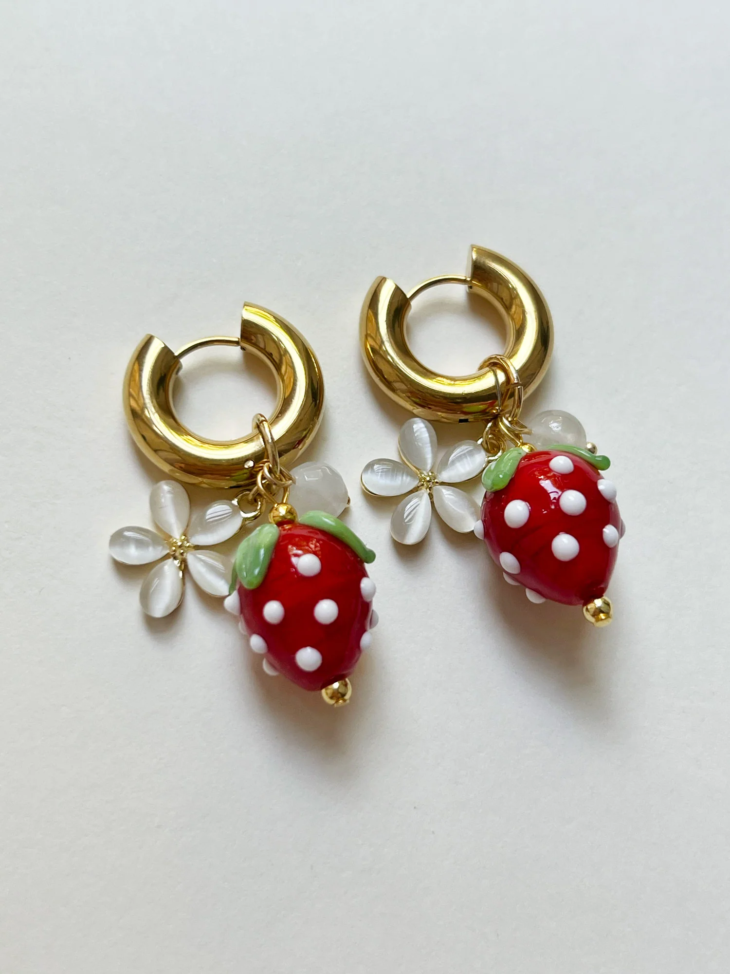 Chunky Strawberry Hoops with Assorted Charms - Red - Image 3