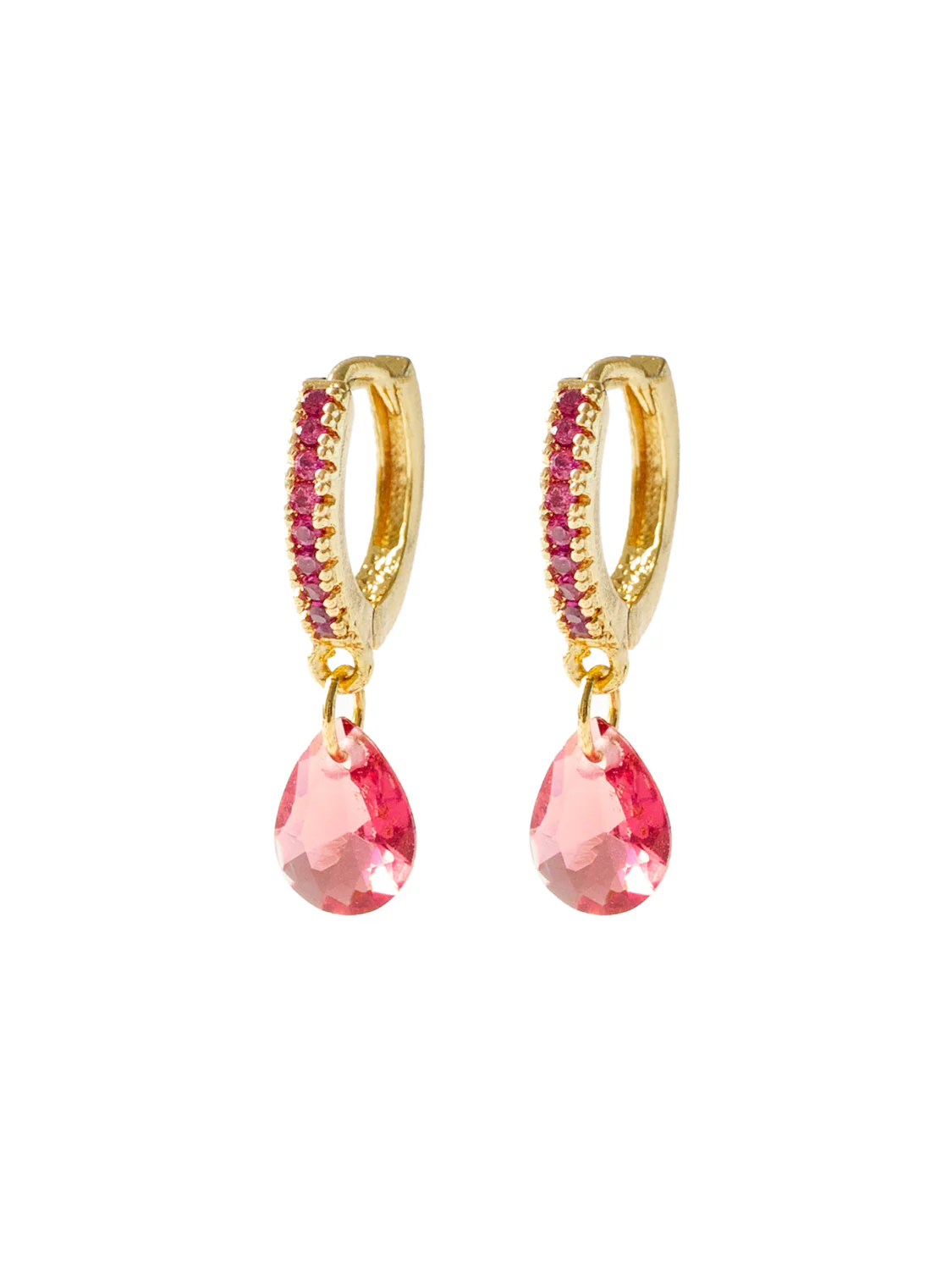 Teardrop Dangle Huggies, S925 - Grapefruit, Gold - Image 2