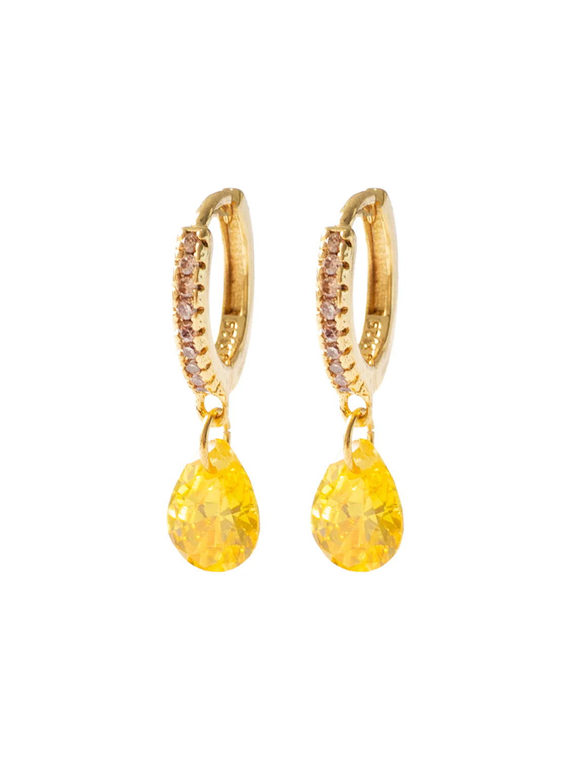 Teardrop Dangle Huggies, S925 - Sunshine Yellow, Gold - Image 2