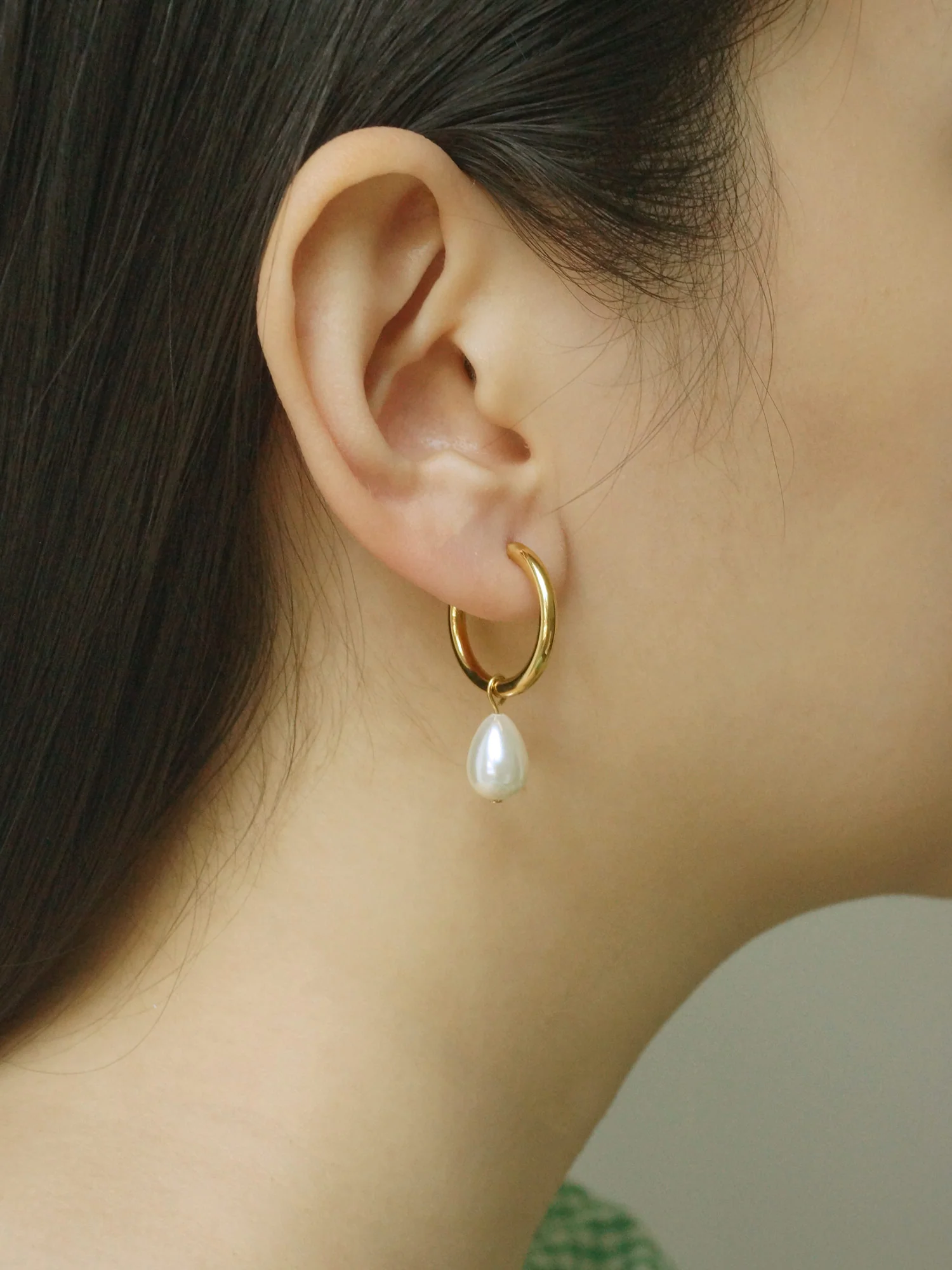 Teardrop Pearl Stainless Steel Hoops - Image 3