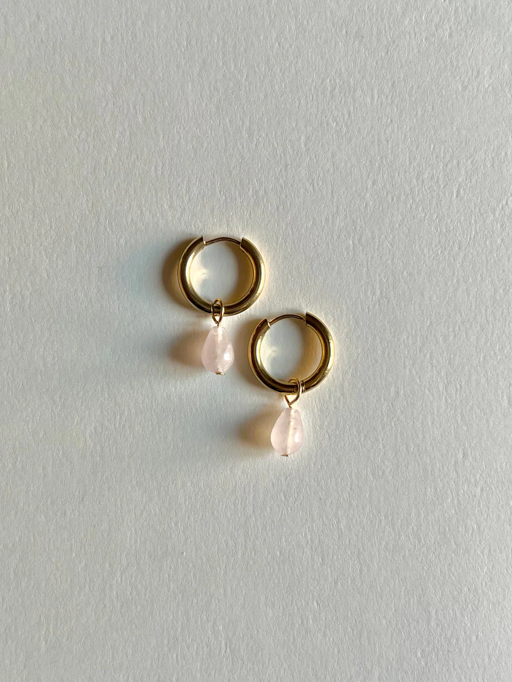 Teardrop Stainless Steel Hoops - Rose Quartz - Image 2