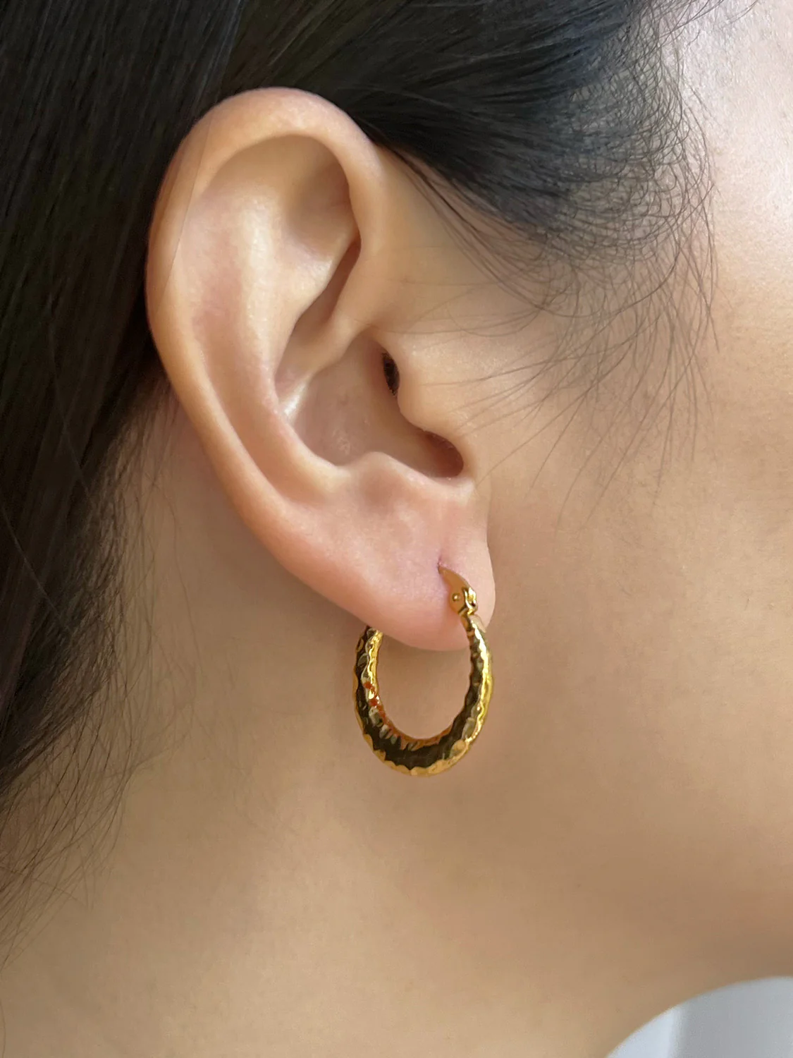 Textured Classic Hoops - Stainless Steel, Gold - Image 2