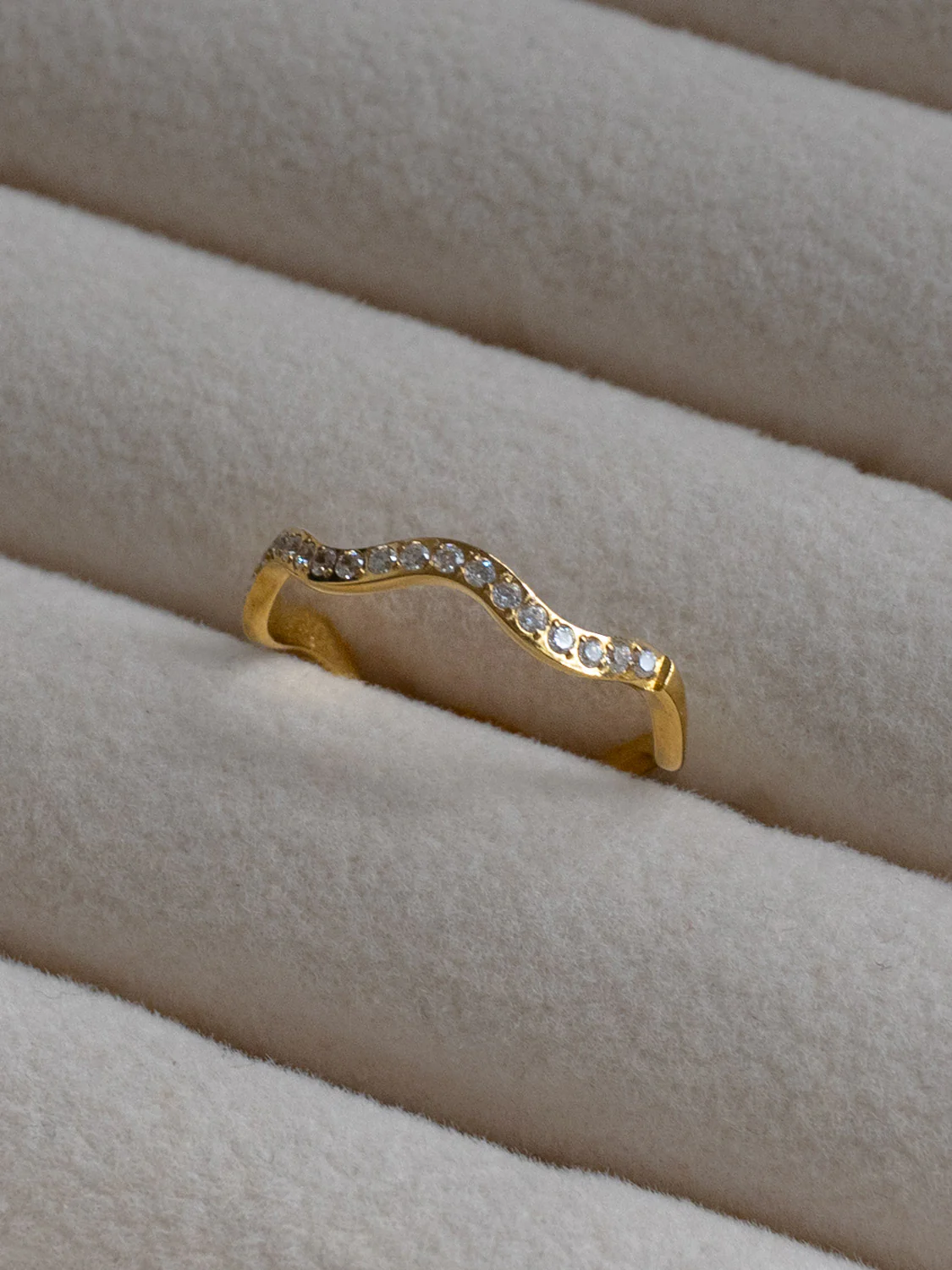 Thin Wavy Gemstone Ring, Stainless Steel - Gold