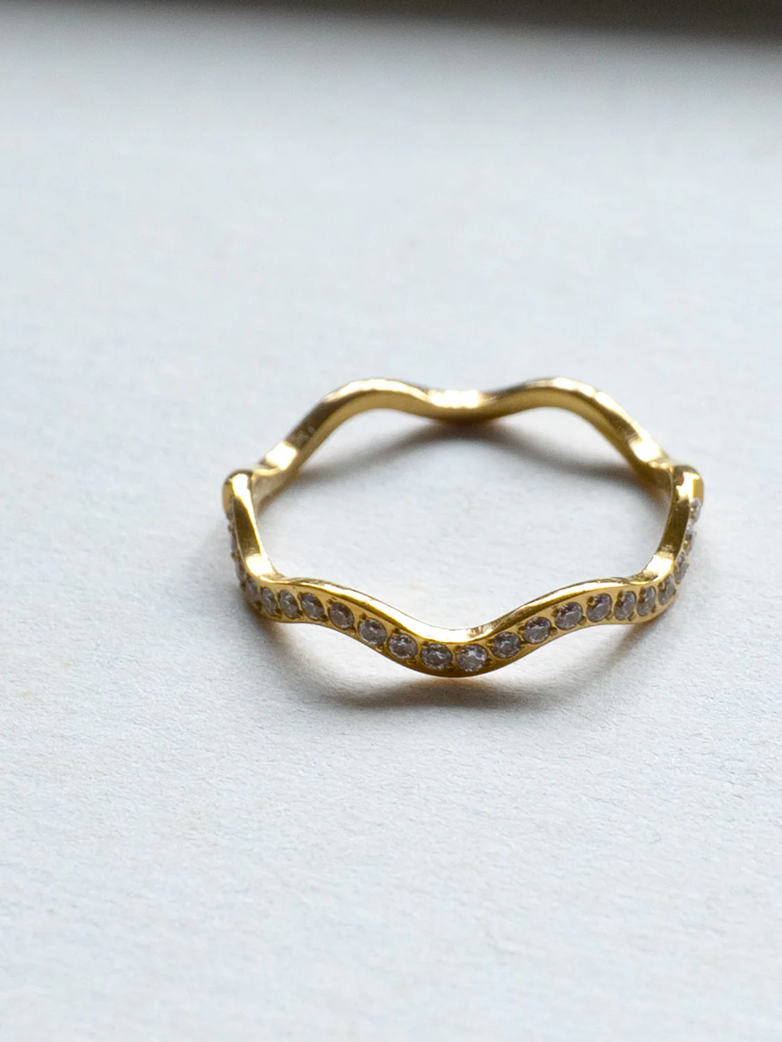 Thin Wavy Gemstone Ring, Stainless Steel - Gold - Image 5