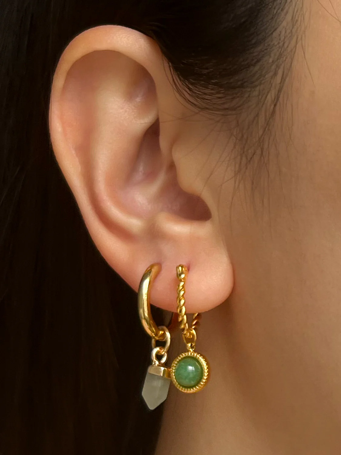 Twist Hoops With Aventurine Stone - Image 2