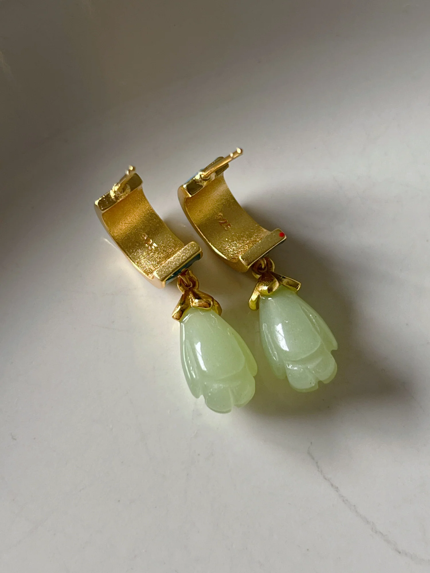 Vintage Floral Motif Hoops with Jade - Image 4