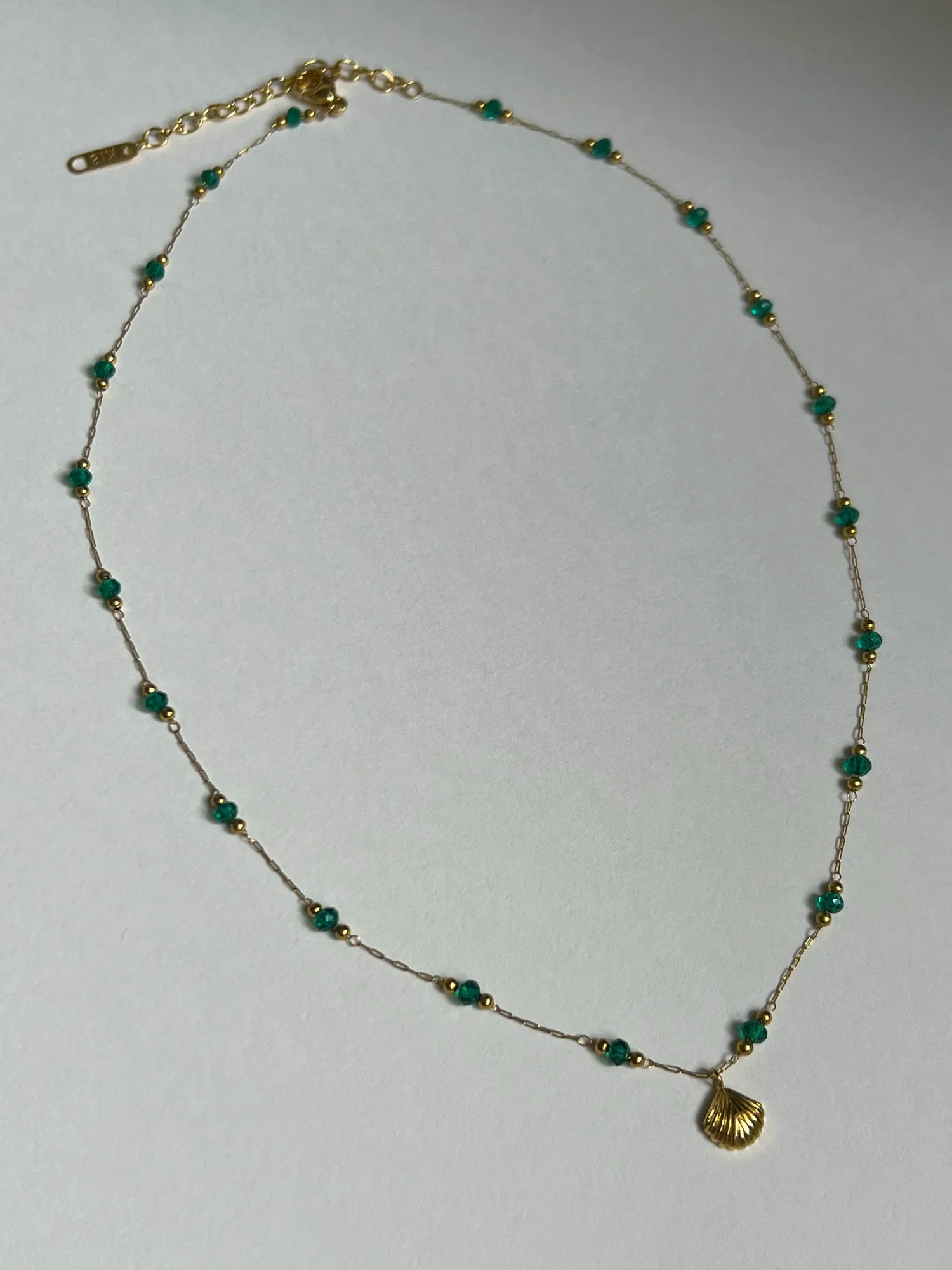 Vintage Green Beaded Mermaid Necklace with Shell Pendant - Image 3