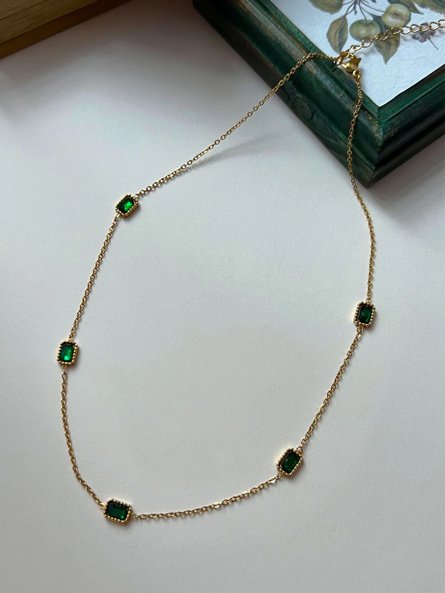 Vintage Multi-Gemstone Necklace - Emerald Green - Image 3