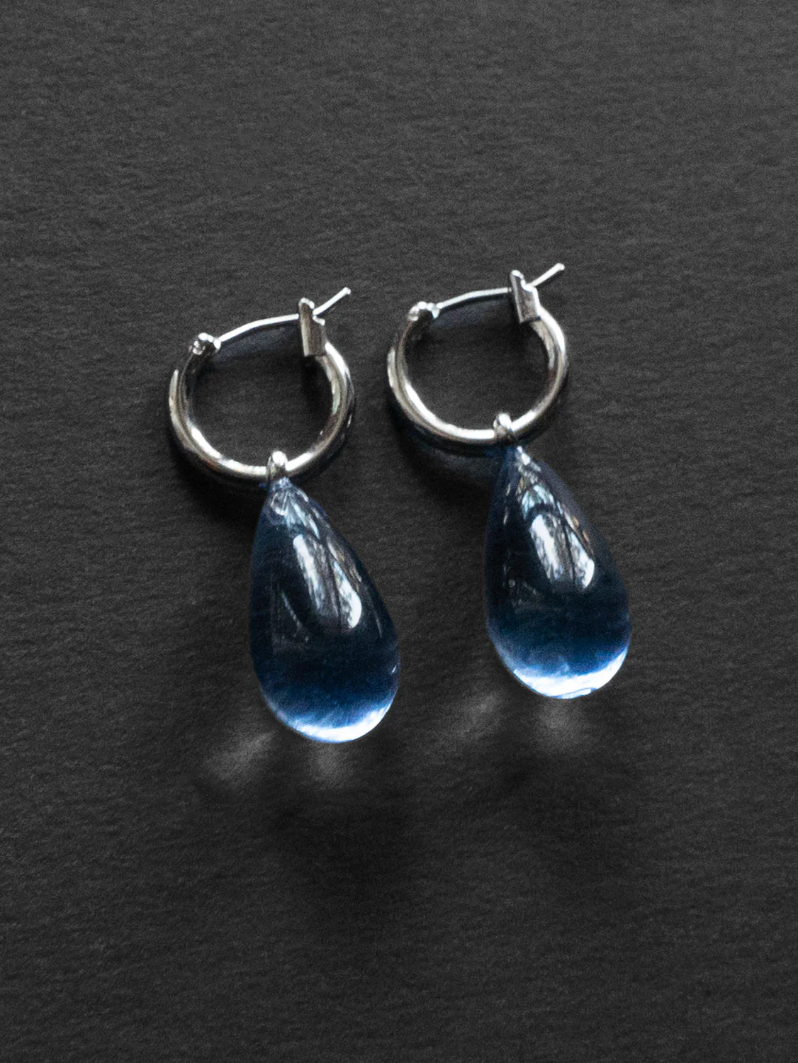 Water Droplet Hoops - Silver/Blue - Image 2